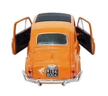Welly Modellauto FIAT NUOVA 500 Modellauto Metall Rückzug Modell Auto 83 (Orange), Spielzeugauto WELLY Kinder Geschenk