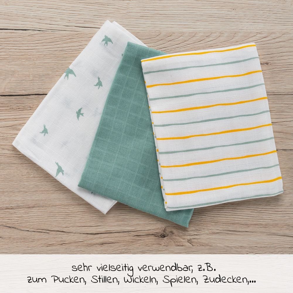LaLoona Stoffwindeln Gelb Grün, Mullwindeln 5er Pack 70x70 cm Baby Mulltücher Spucktücher - Baumwolle