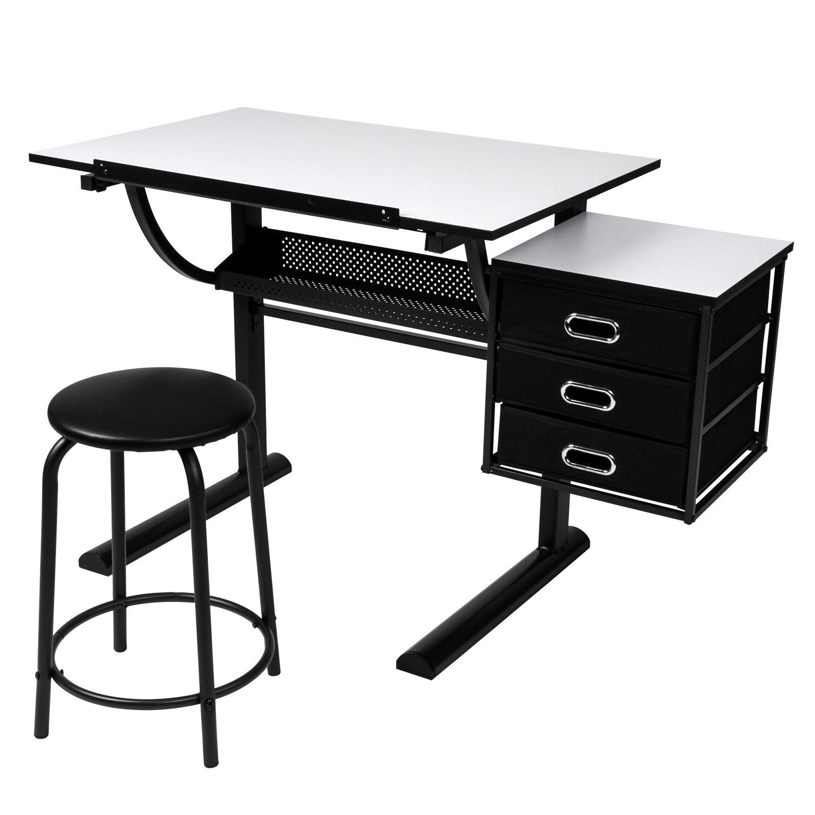 MIADOMODO Schreibtisch Arbeitstisch Zeichentisch mit Hocker Architektentisch