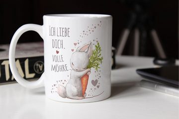 MoonWorks Tasse Kaffee-Tasse Liebesgeschenk Ich liebe dich volle Möhre Hase mit Karotte Liebesbotschaft Liebesbeweis Moonworks®, Keramik