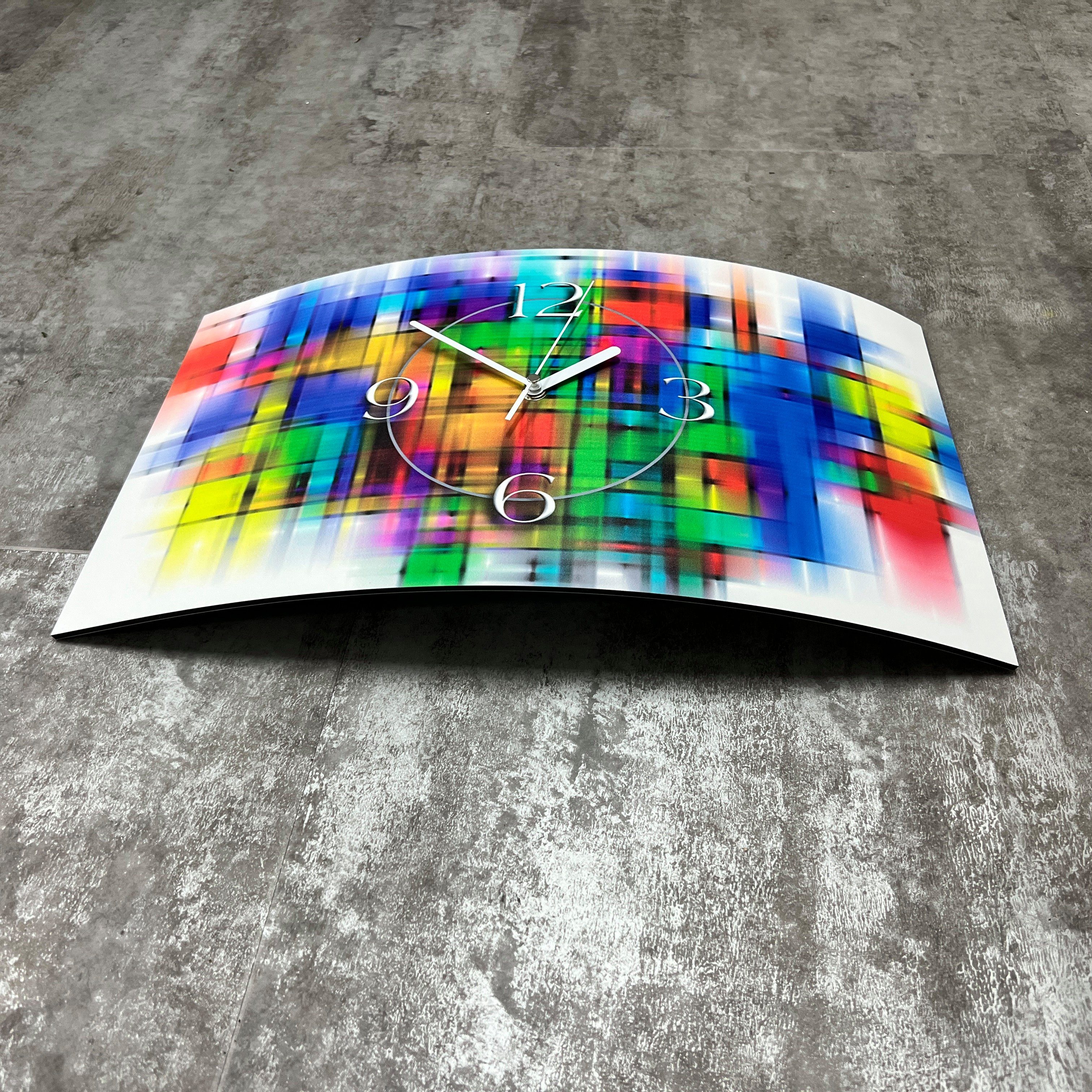 dixtime Wanduhr aus Wanduhren kein leise (Einzigartige Alu-Dibond) 3D-Optik Abstrakt Design 4mm modernes Wanduhr Designer bunt