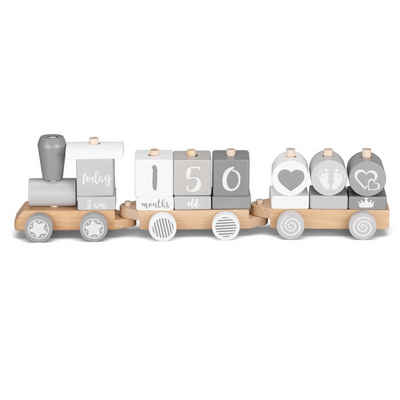 Navaris Spielzeugeisenbahn-Lokomotive Holz Eisenbahn Holzzug für Kinder, Zug mit Buchstaben Zahlen Englisch, (1-tlg)