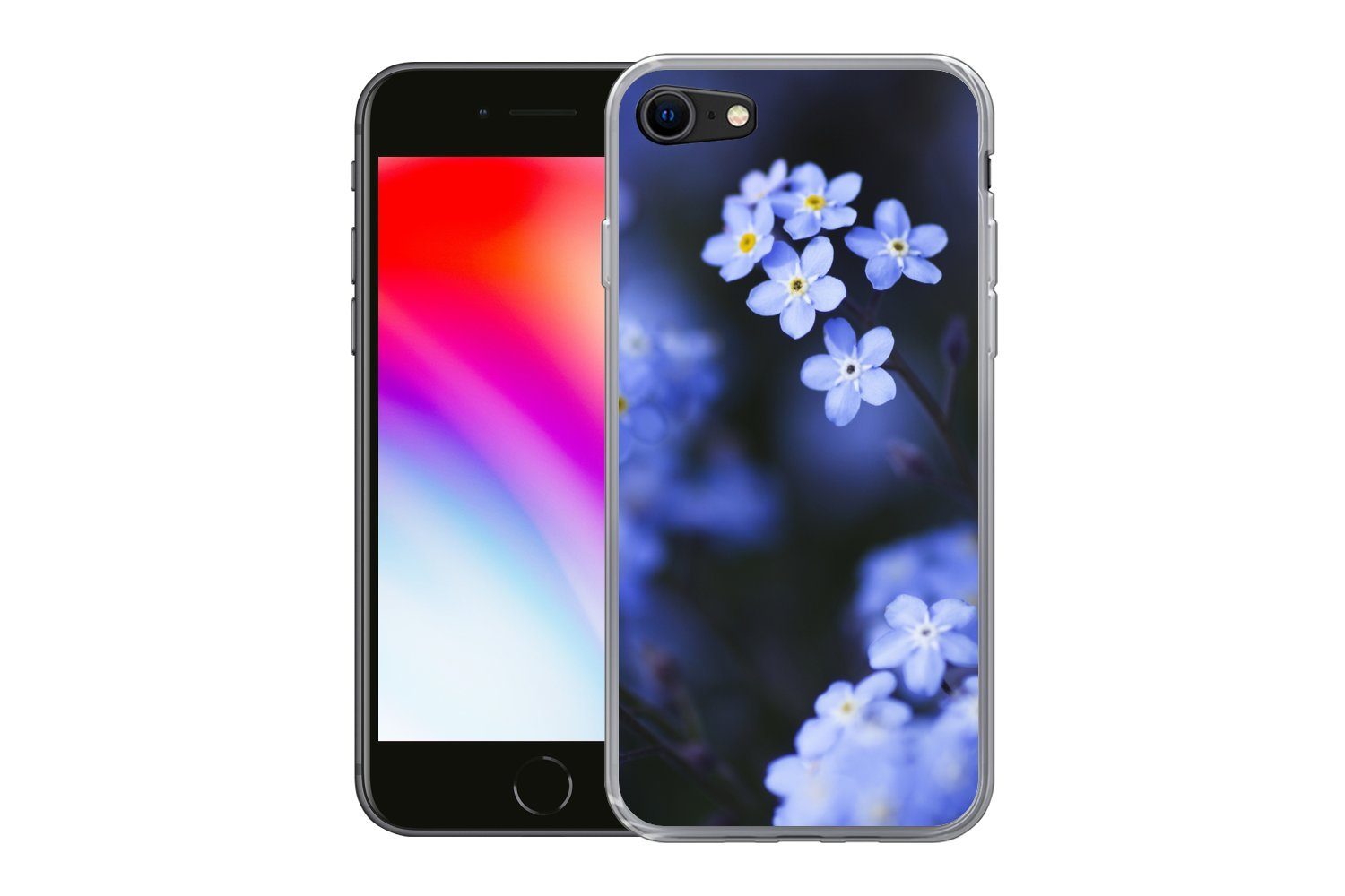MuchoWow Handyhülle für Apple iPhone 8 Nahaufnahme eines Vergissmeinnicht, Smartphone-Bumper, Print, Handy Schutzhülle Dünn