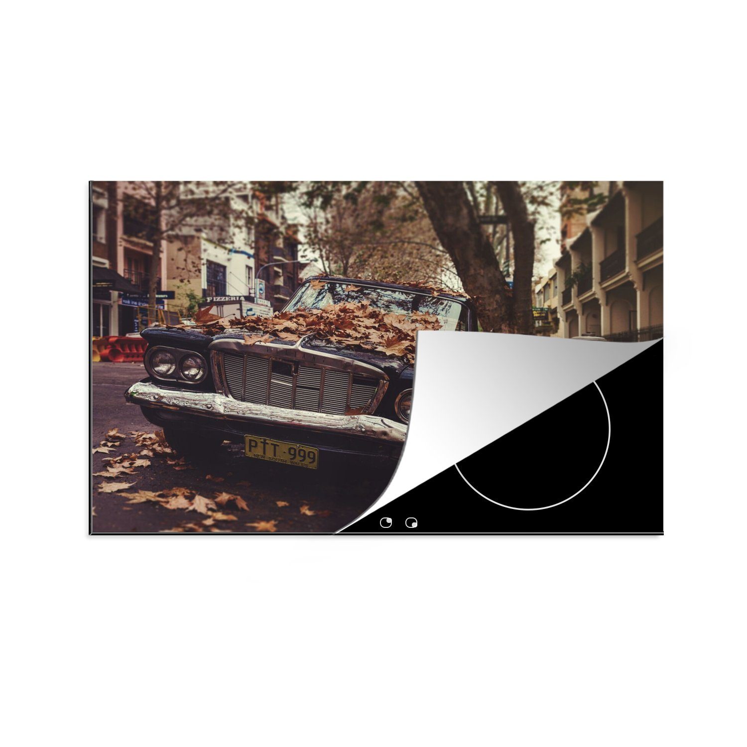 MuchoWow Herdblende-/Abdeckplatte Auto - Herbstblätter - Landleben, Vinyl, (1 tlg), 80x52 cm, Induktionskochfeld Schutz für die küche, Ceranfeldabdeckung