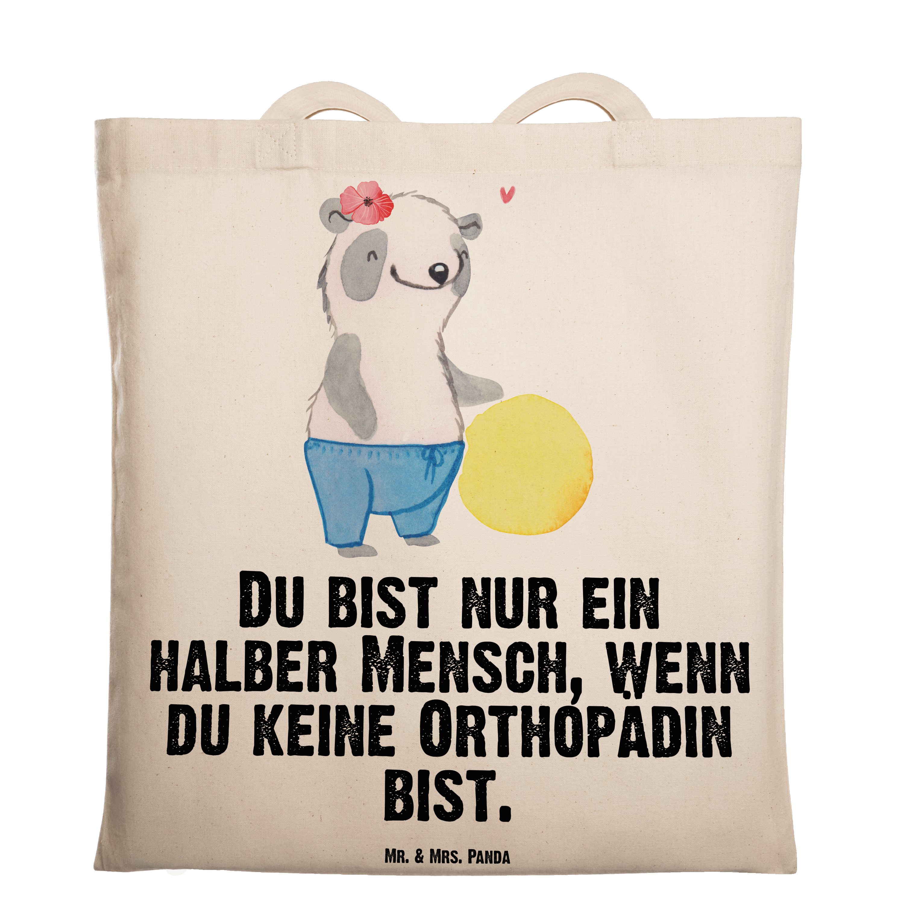 Mr. & Mrs. Panda Tragetasche Orthopädin mit Herz - Transparent - Geschenk, Beutel, Jutebeutel, Jub (1-tlg) | Canvas-Taschen