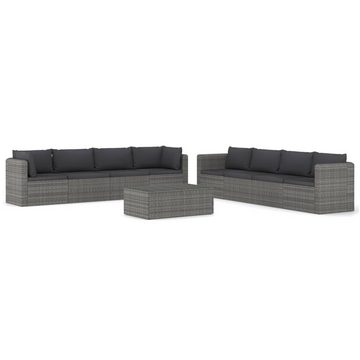 furnicato Garten-Essgruppe 9-tlg. Garten-Lounge-Set mit Kissen Poly Rattan Grau