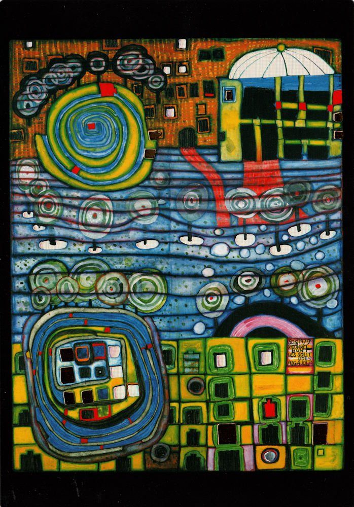 Postkarte Kunstkarte Hundertwasser "Die vier Einsamkeiten"