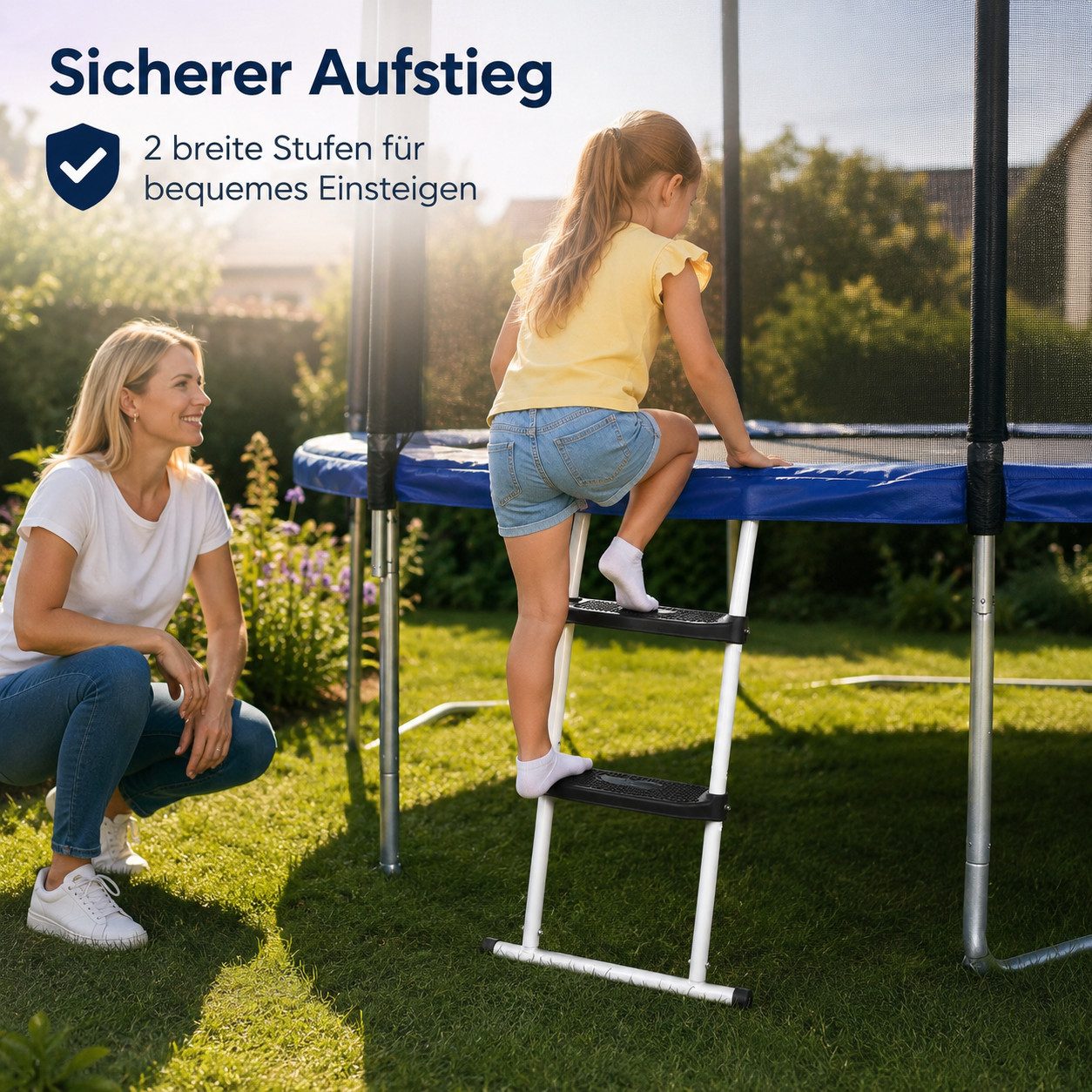 Diyarts Trampolinleiter (Gartentrampolin Leiter, mit 2 weichen Stufen für Aufstieg), solide Einstiegsleiter 100kg Belastbarkeit 85cm Rahmenhöhe