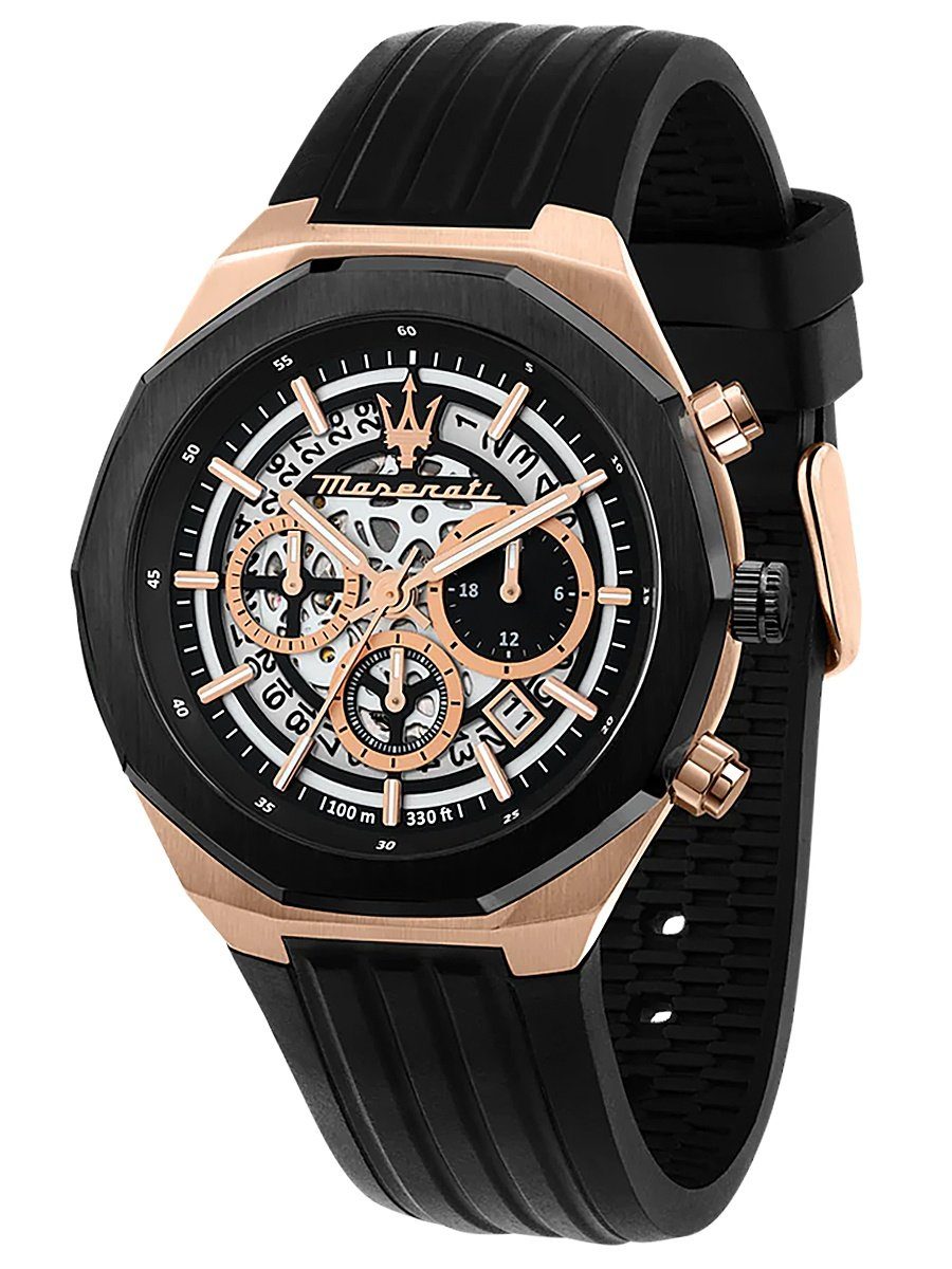 MASERATI Quarzuhr Stile Chronograph Schwarz Ros goldfarben