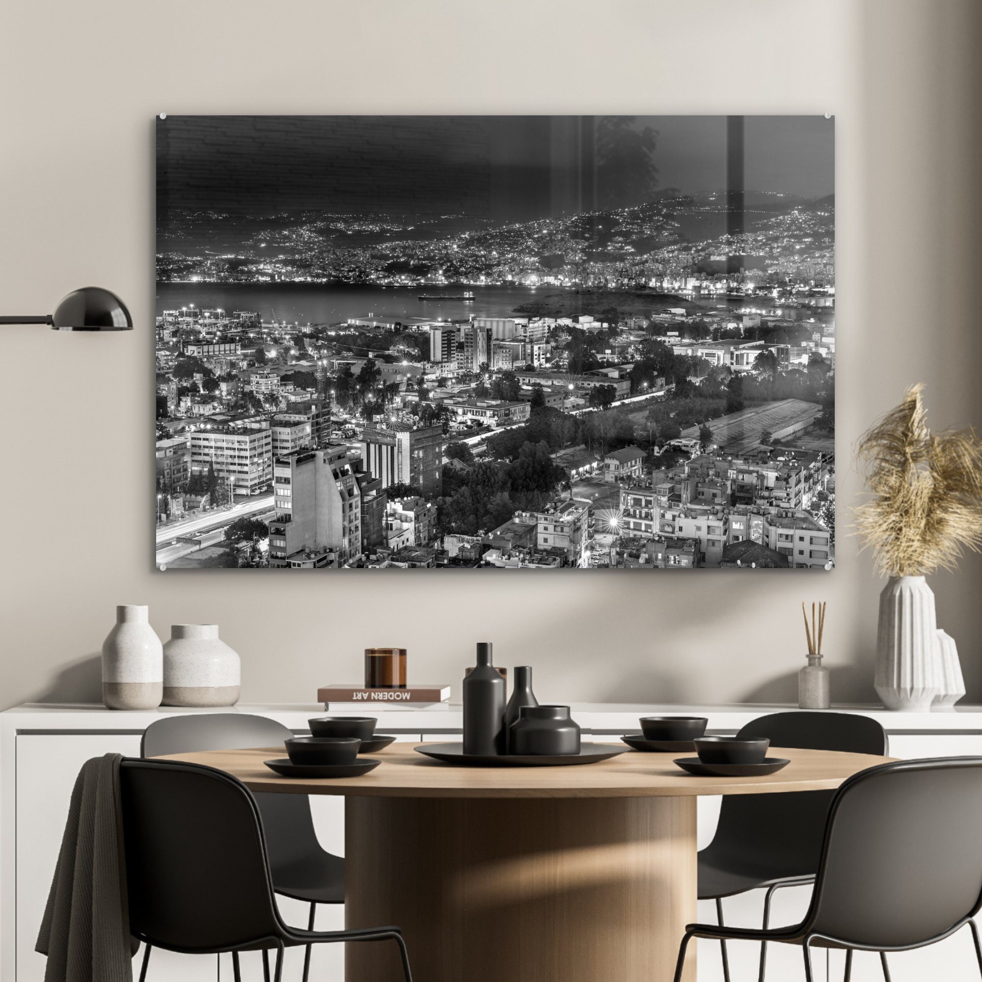 im & Schlafzimmer - Abendfoto Libanon St), Acrylglasbilder Beirut MuchoWow von Wohnzimmer Acrylglasbild schwarz-weiß, (1
