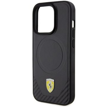 Ferrari Smartphone-Hülle Ferrari Apple iPhone 15 Pro Schutzhülle Carbon Metal Logo MagSafe