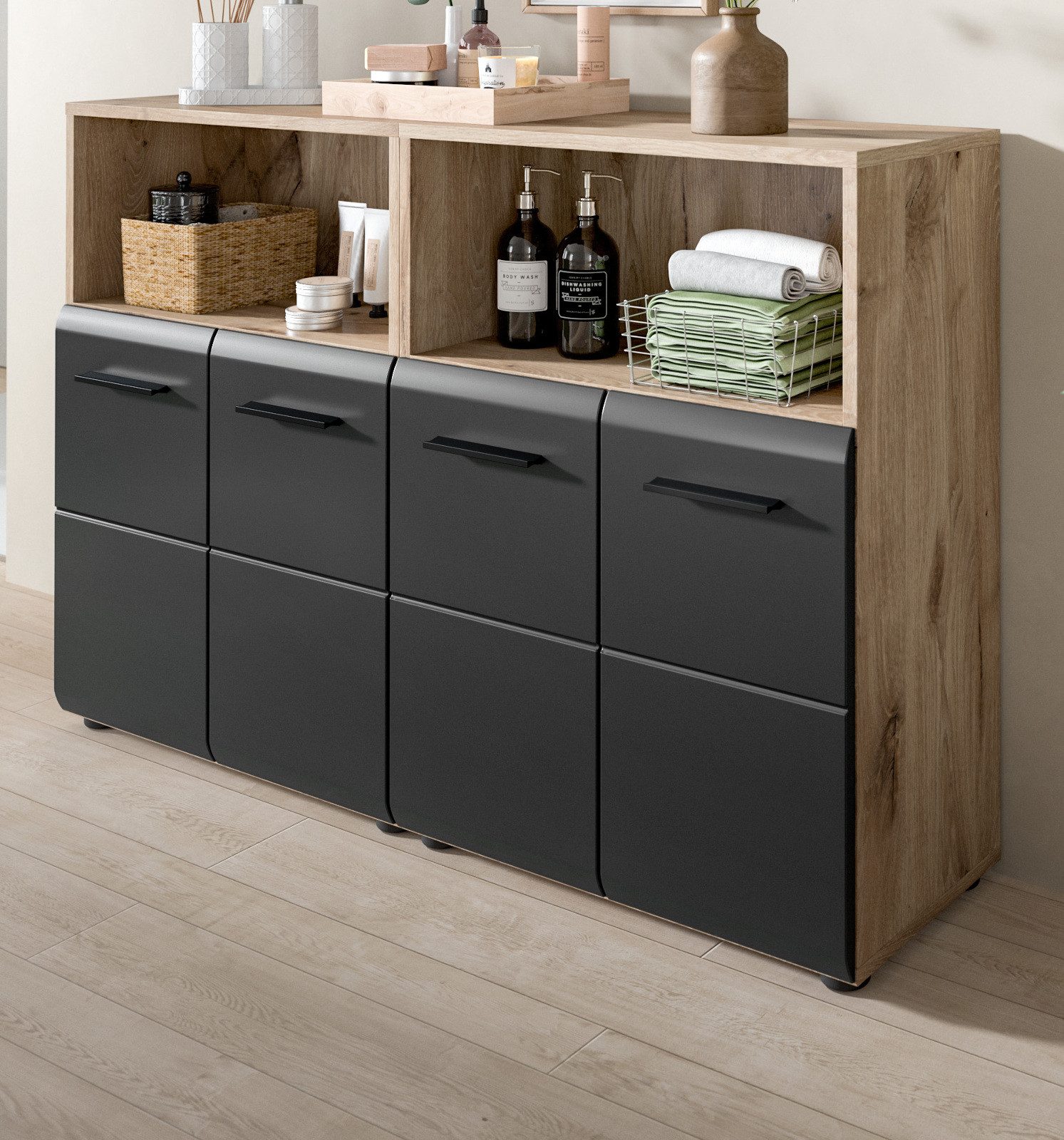 Inn.Furn Badkommode Cover (Spar-Set, 2x Kommode Schwarz und Eiche, 120 x 80 cm), einzeln oder als Doppelkommode