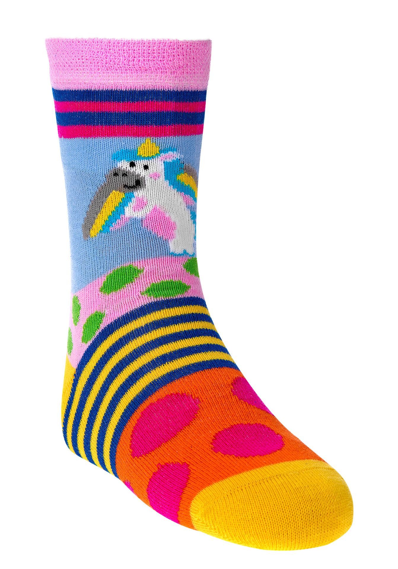 Wowerat Freizeitsocken 3 Paar Kindersocken Gute Laune Einhorn weiche Baumwolle handgekettelt (3 Paar) – Bild 3 von 5