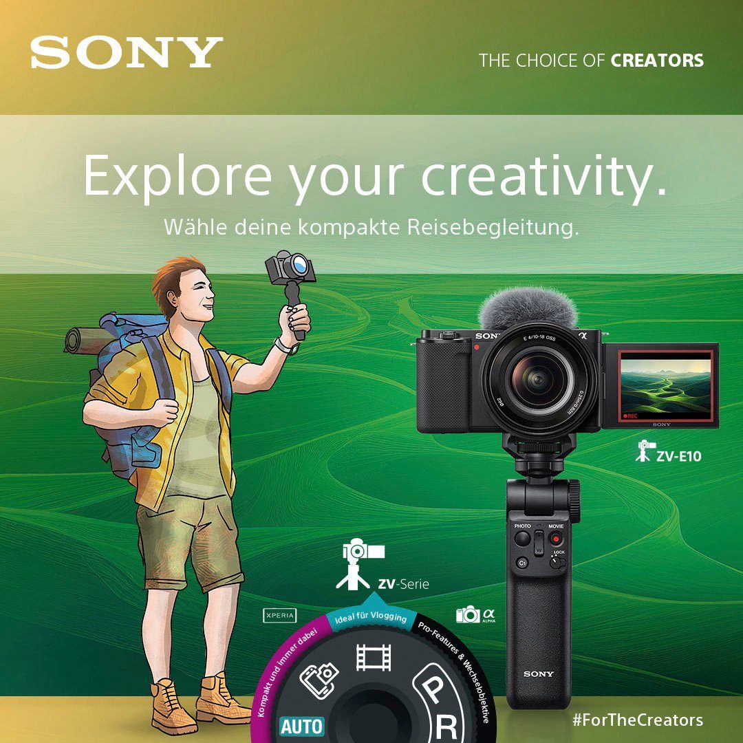Sony ZV-E10L MP, mm 5.6 inkl. WLAN 50 PZ Vlog-Kamera Display Systemkamera SEL16-50 mit - (E (SELP1650), F3.5 Bluetooth, - schwenkbarem OSS Objektiv) 16 (WiFi), 24,2