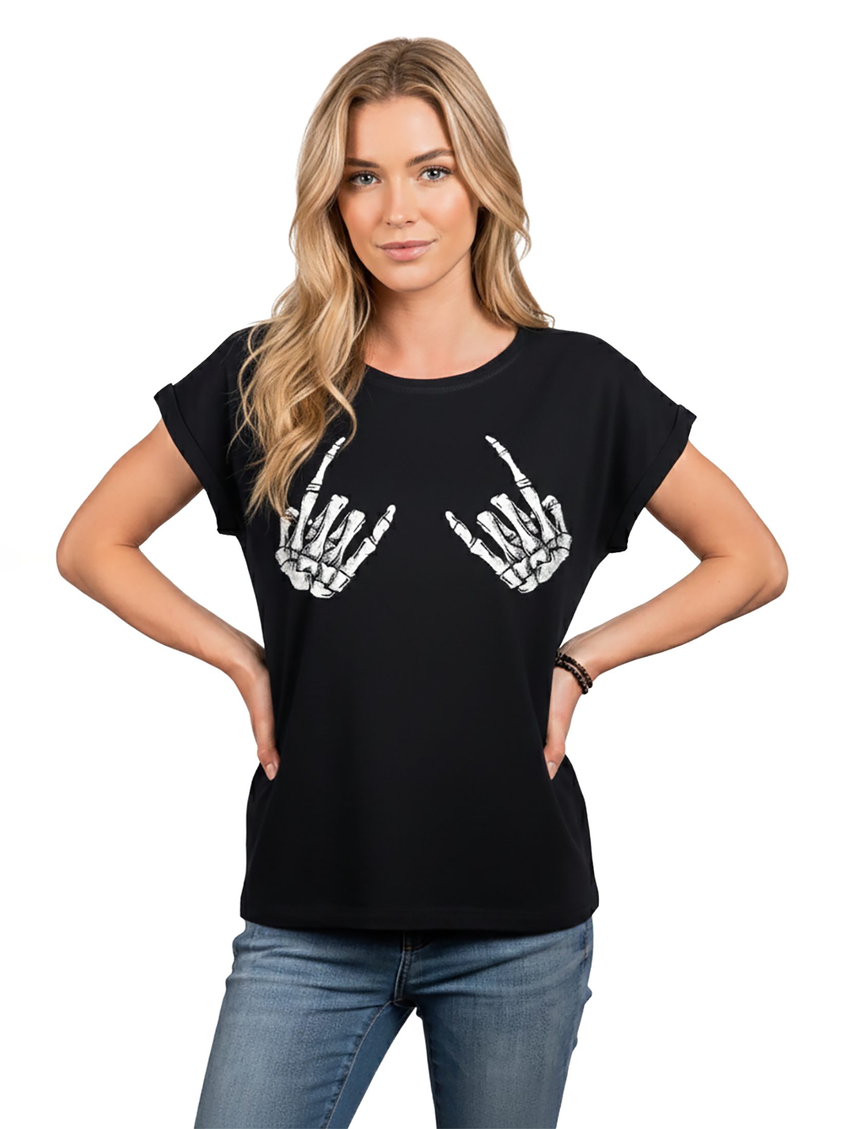 MAKAYA Print-Shirt Rockige T-Shirts Damen Oberteile Kleidung Skull Metal Hard Rock Motiv große Größen