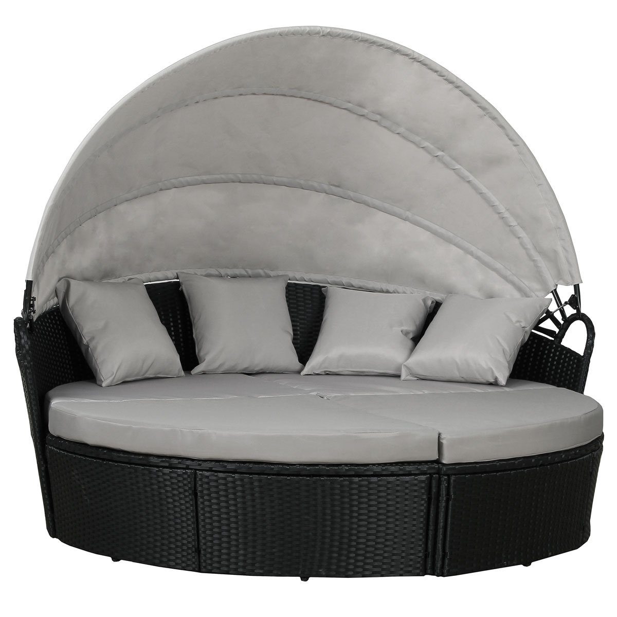 SVITA Loungebett SAVANNAH, Set 4 Teile, inkl. ausziehbarem Dach, beliebig umstellbar, Polyrattan, wetterfest Schwarz | Schwarz | Schwarz