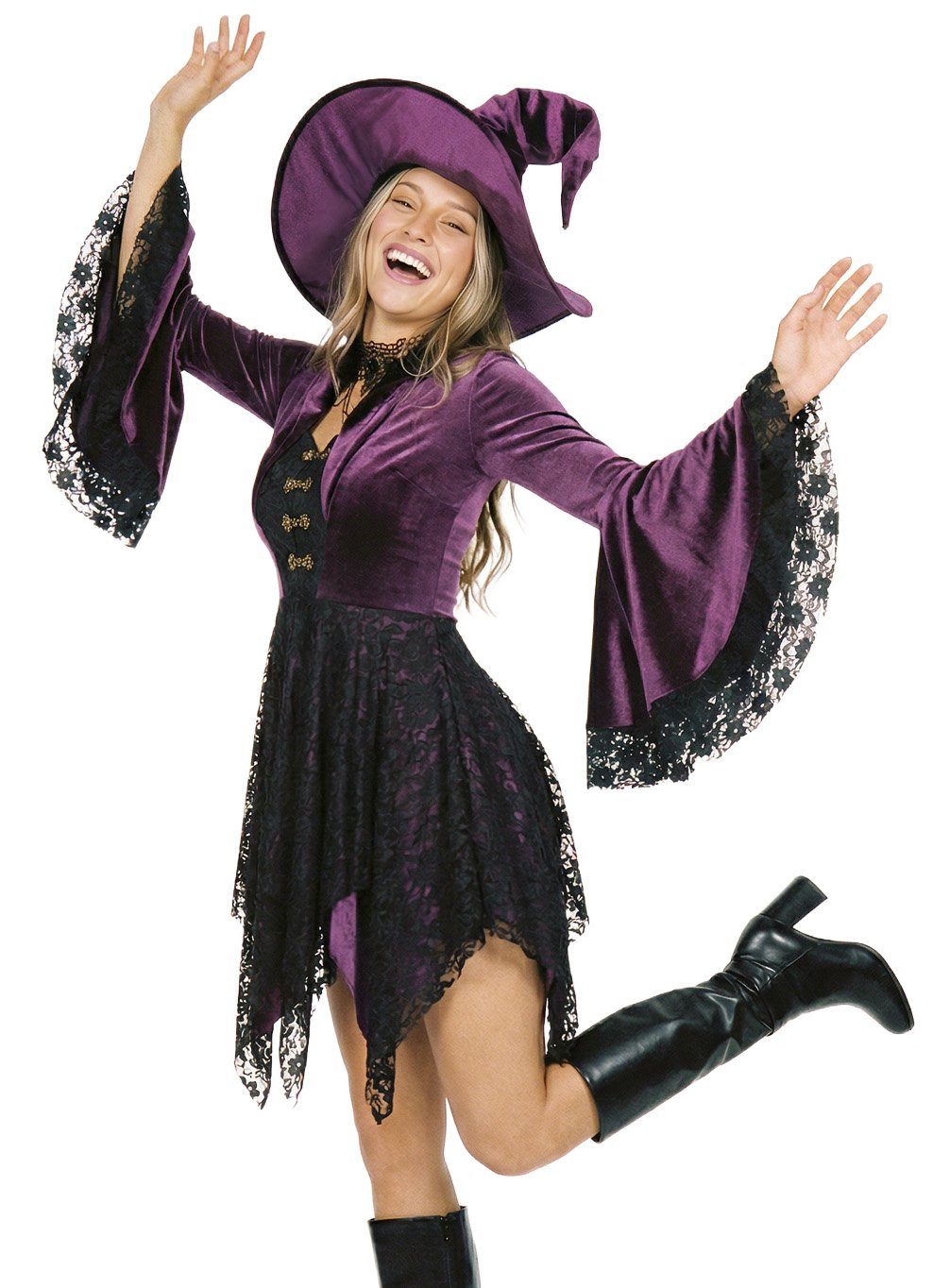 Metamorph Hexen-Kostüm Hexenkleid Samt - Zauberin Halloween Kostüm Damen, Auf magische Weise anziehend: märchenhaft schönes Hexenkostüm