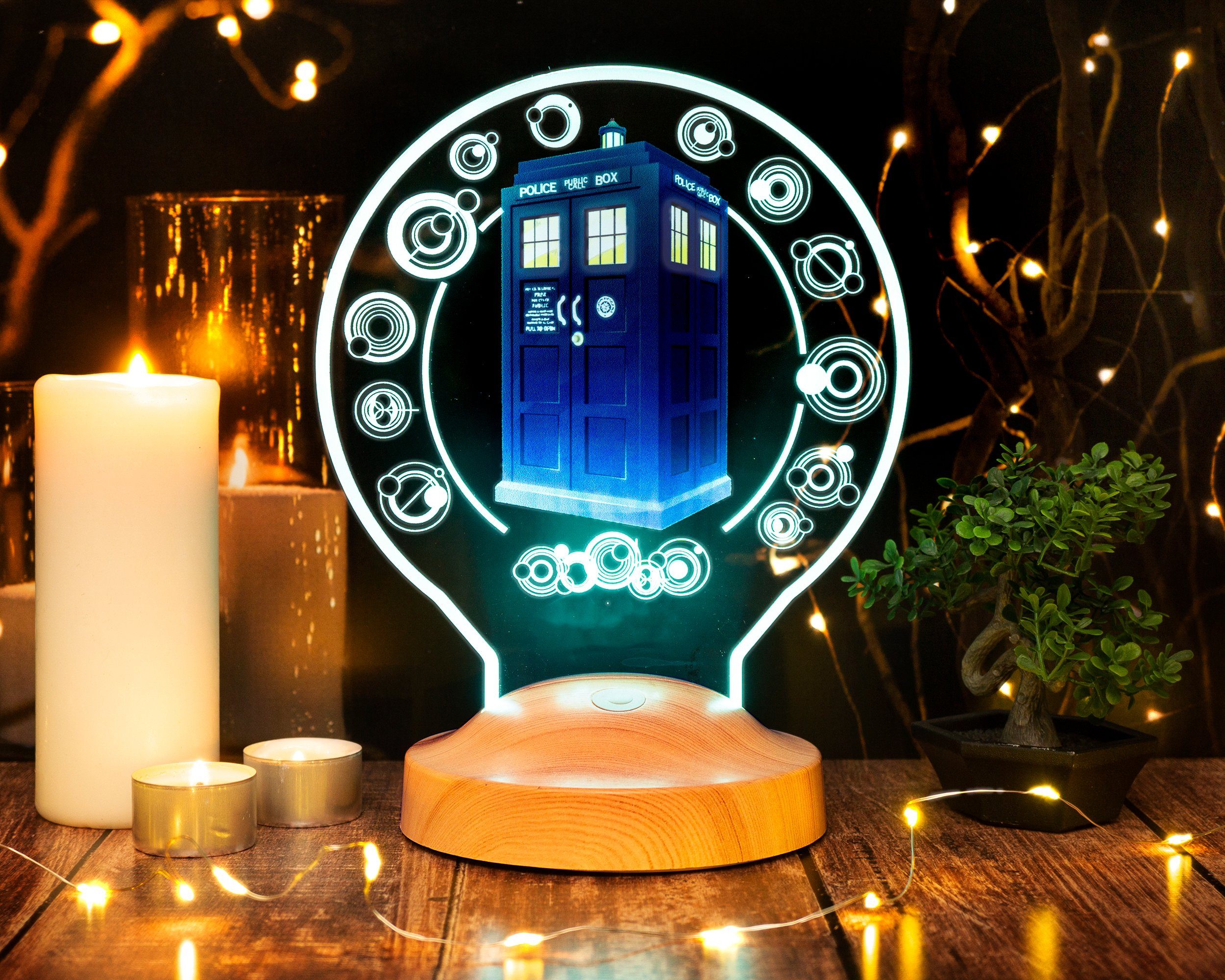 Geschenkelampe LED Nachttischlampe Tardis DR WHO 3D UV-Druck Nachtlicht Zimmer Deko, Leuchte 7 Farben fest integriert, Geburtstagsgeschenk für Freunde, Mädchen, Jungen