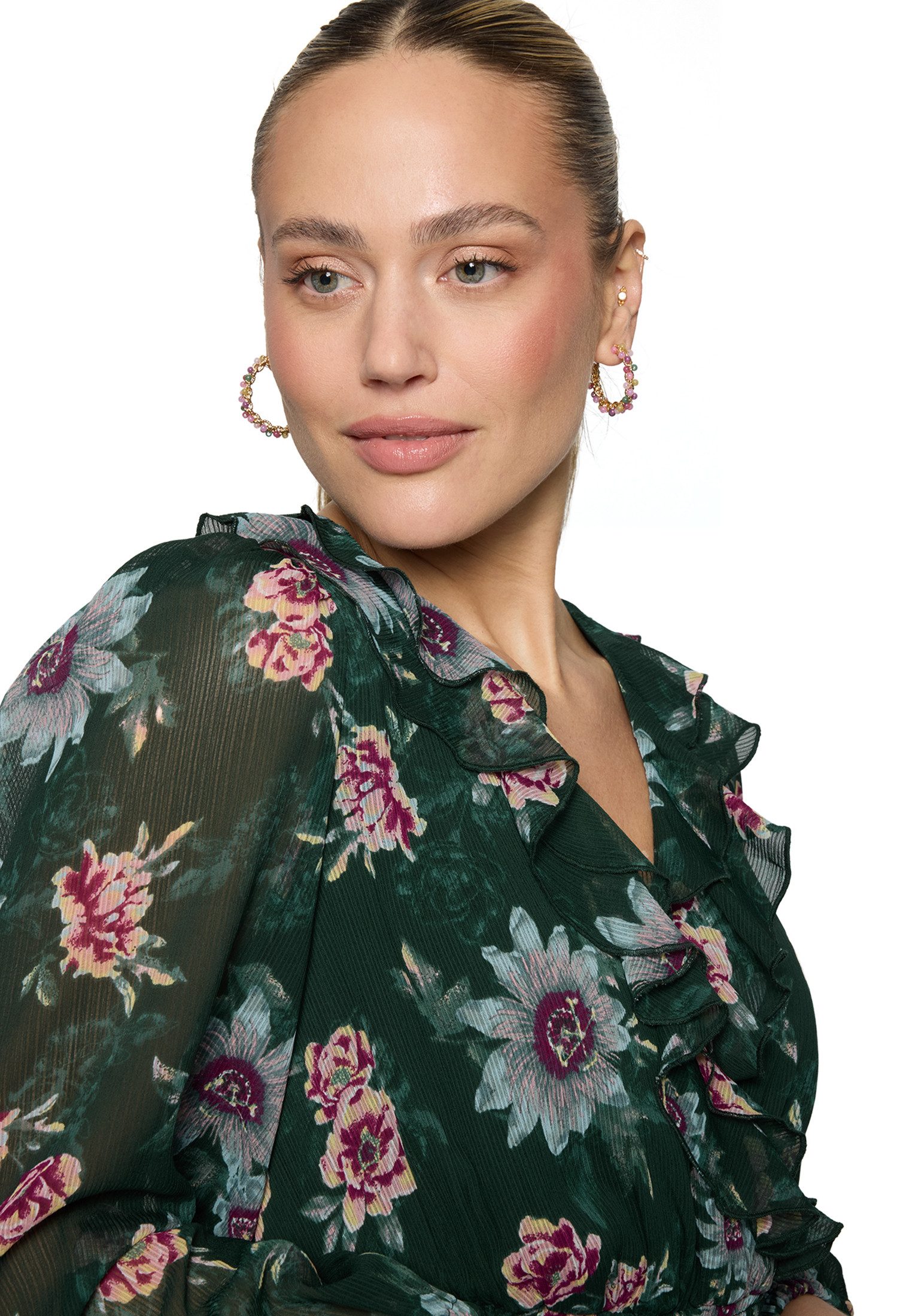 Zero Chiffonkleid Damen langarm mit Blumen Rüschen