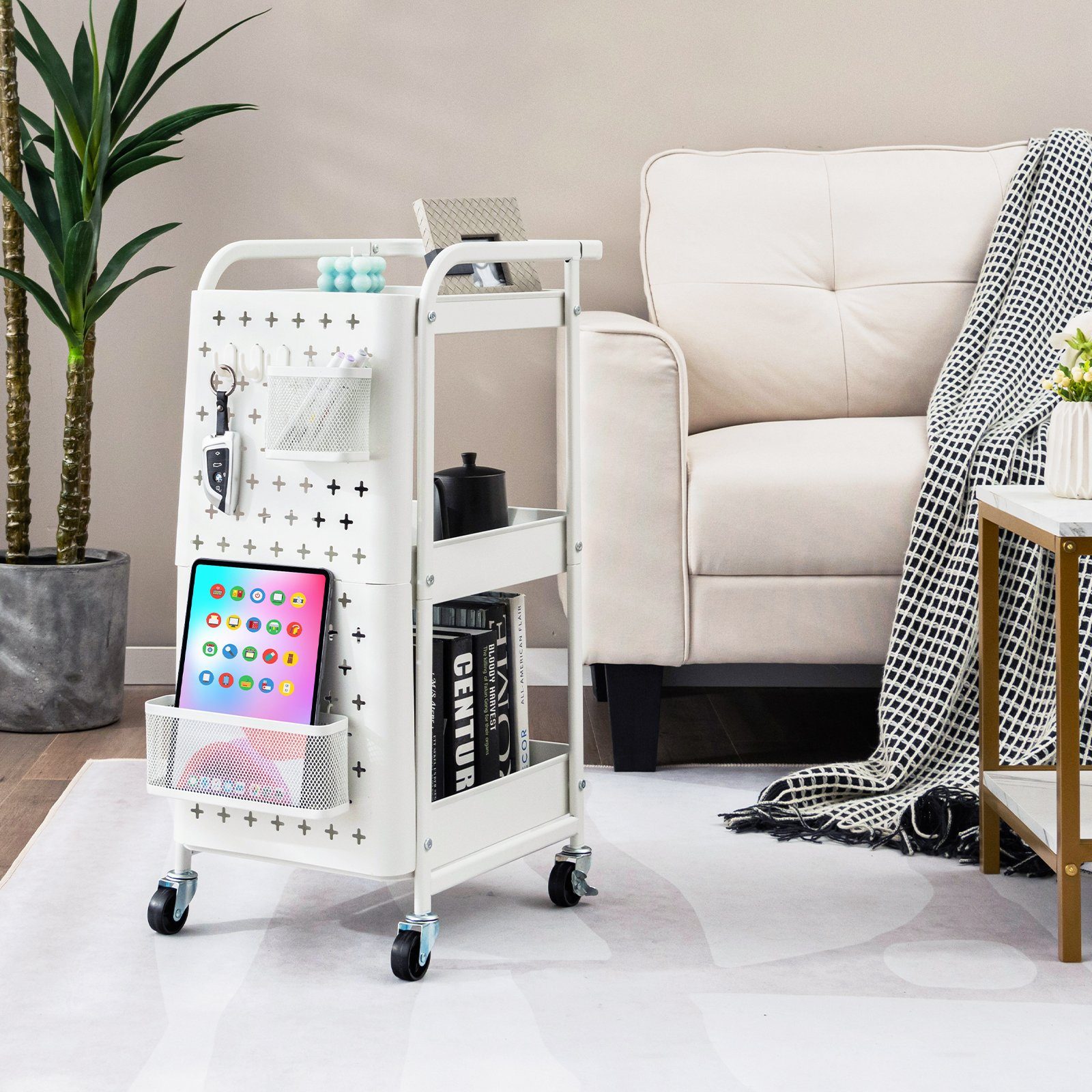 COSTWAY Küchenwagen, 3 Etagen, mit 2 günstig online kaufen