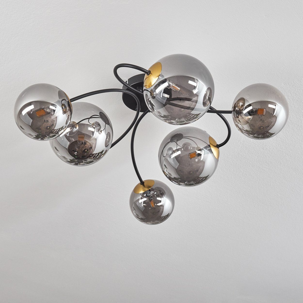 6 Glas, Retro-Design Leuchtmittel, Deckenlampe im G9 aus hofstein aus Leuchte Deckenleuchte ohne LED, Schwarz/Goldfarben/Rauchfarben, ohne in x Leuchtmittel Metall/Glas
