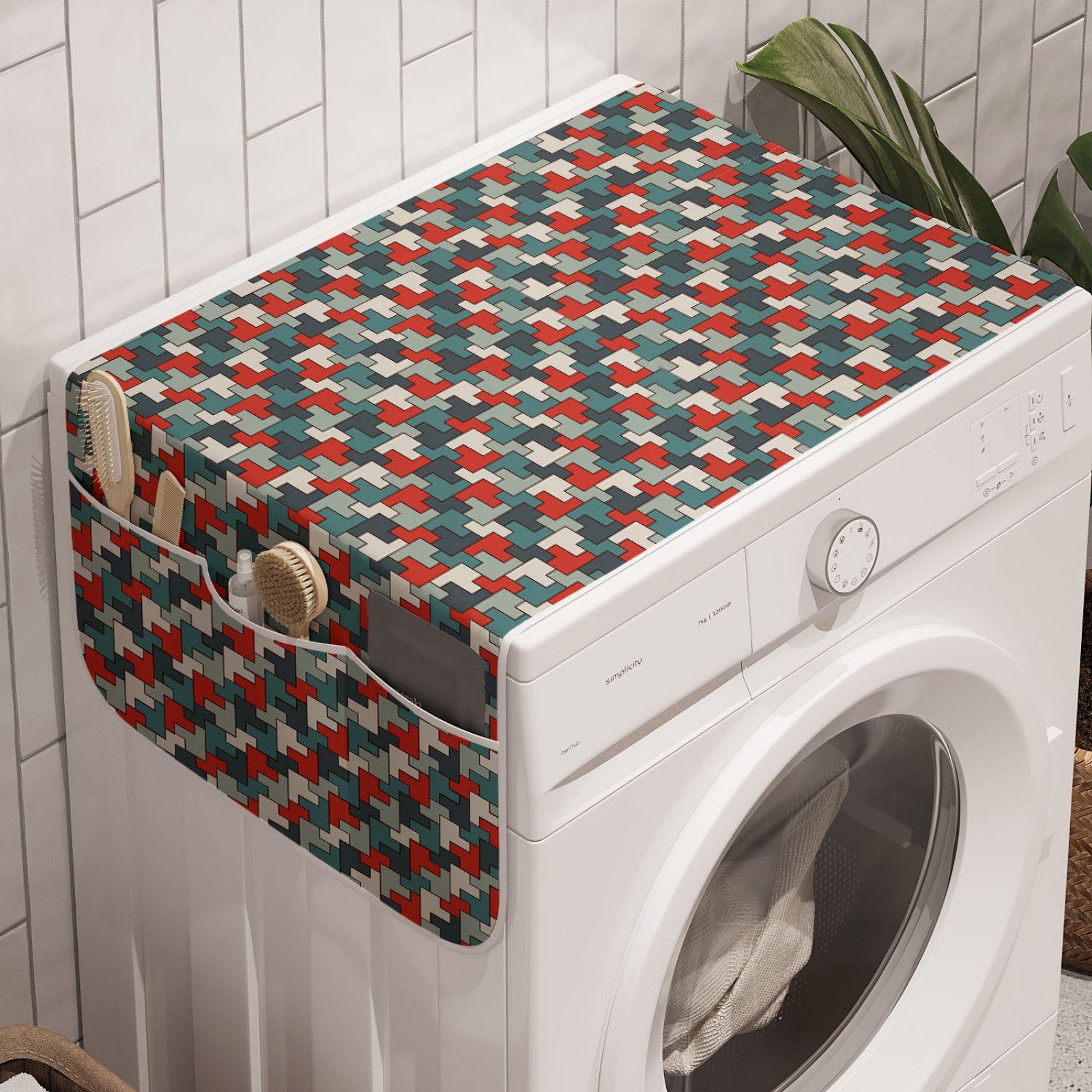 Abakuhaus Badorganizer Anti-Rutsch-Stoffabdeckung für Waschmaschine und Trockner, Abstrakt Einfache Puzzle-Mosaik