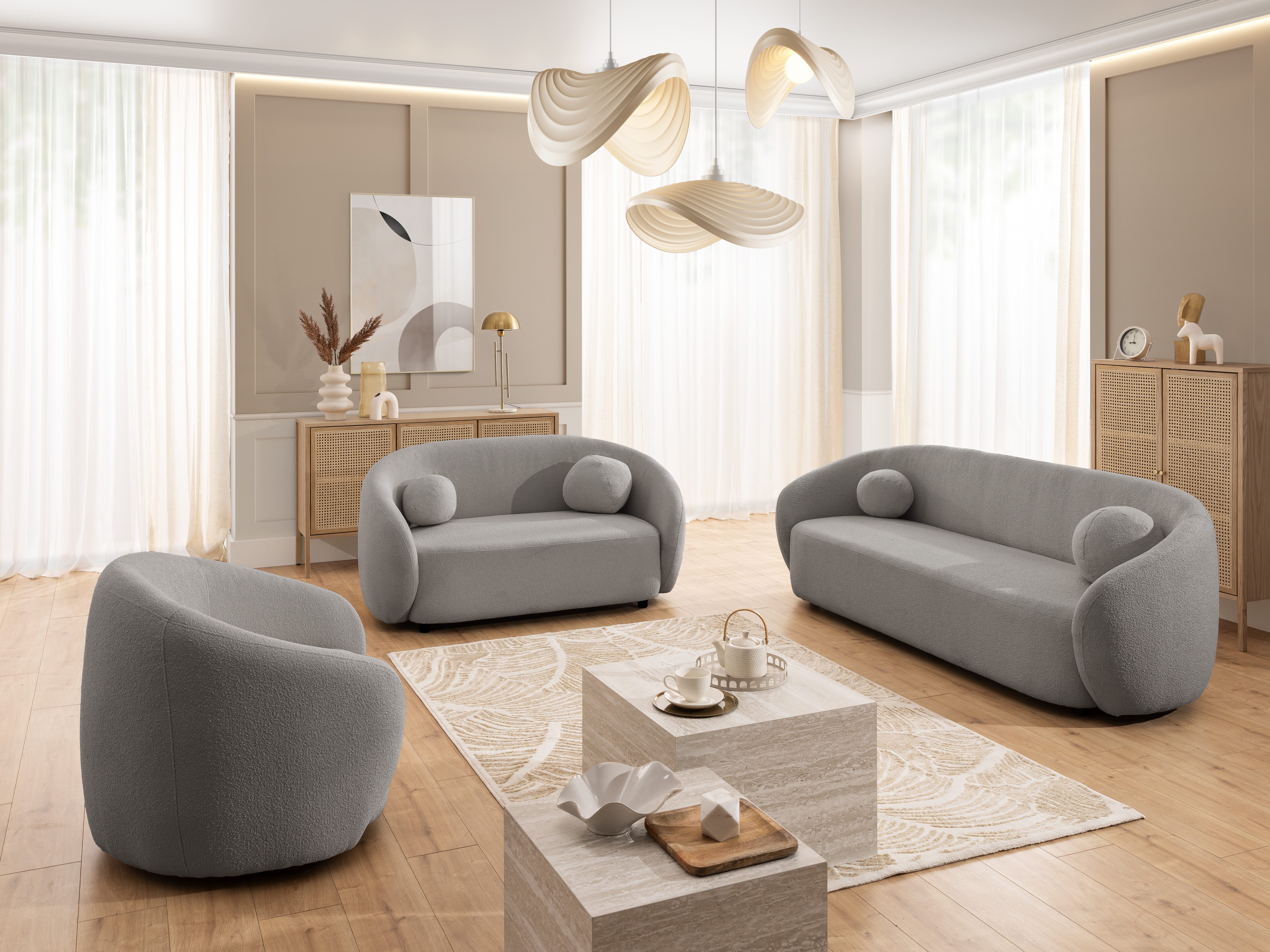 S-Style Möbel Polstergarnitur 3+2+1 Roundi, Bouclé, Luxus & Moderne Kollekt günstig online kaufen
