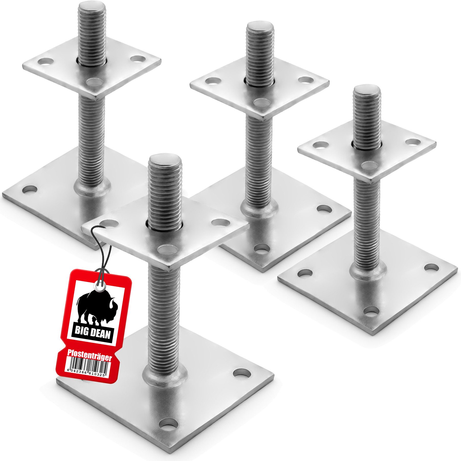 BigDean Pfostenträger 4 Stück Pfostenträger höhenverstellbar Höhe 30– 150mm verzinkt, (4-St)