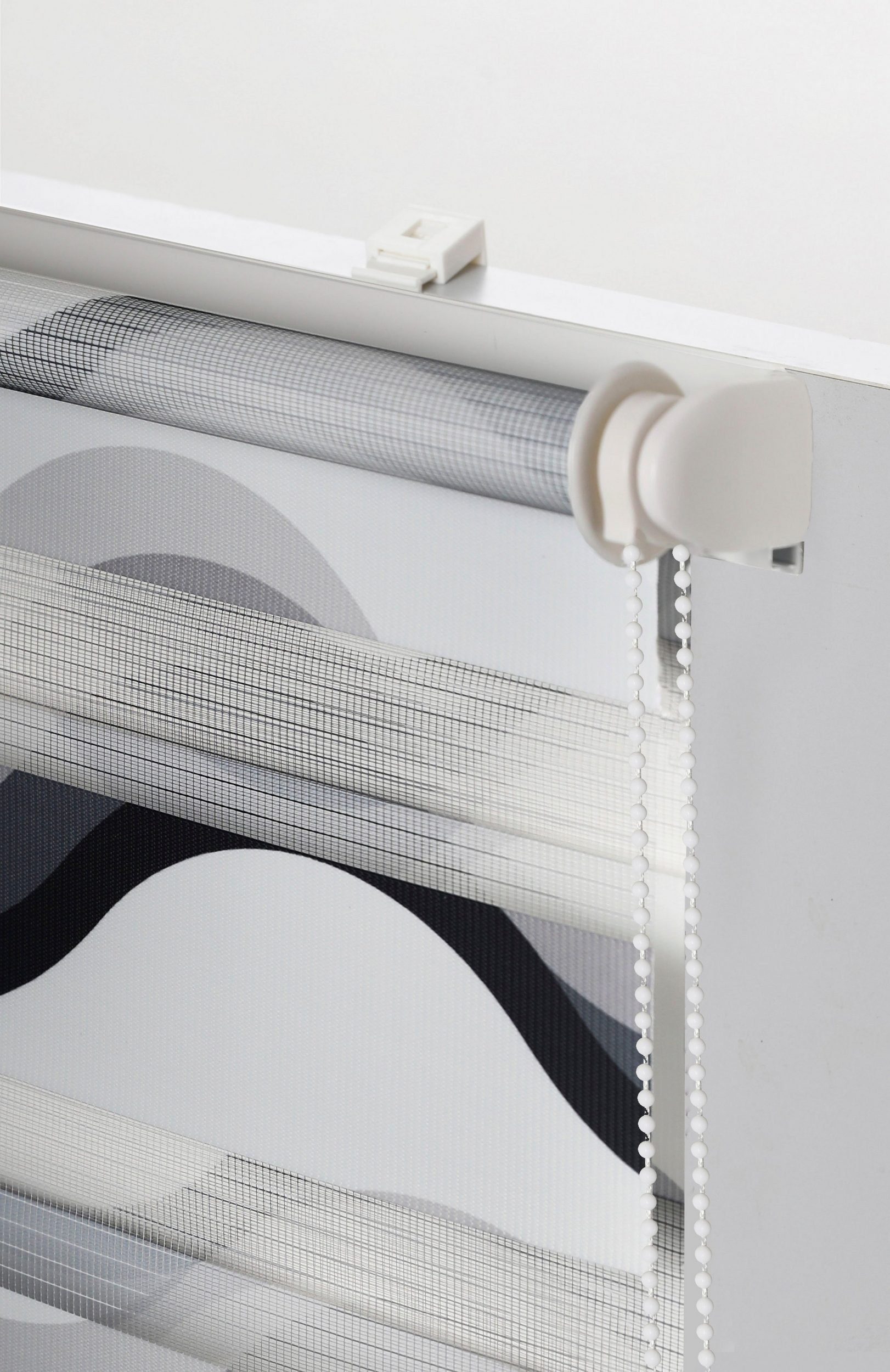 Doppelrollo Wellen Design, K-HOME, Lichtschutz, ohne Bohren, freihängend, Klemmfix, Bedruckt mit Muster