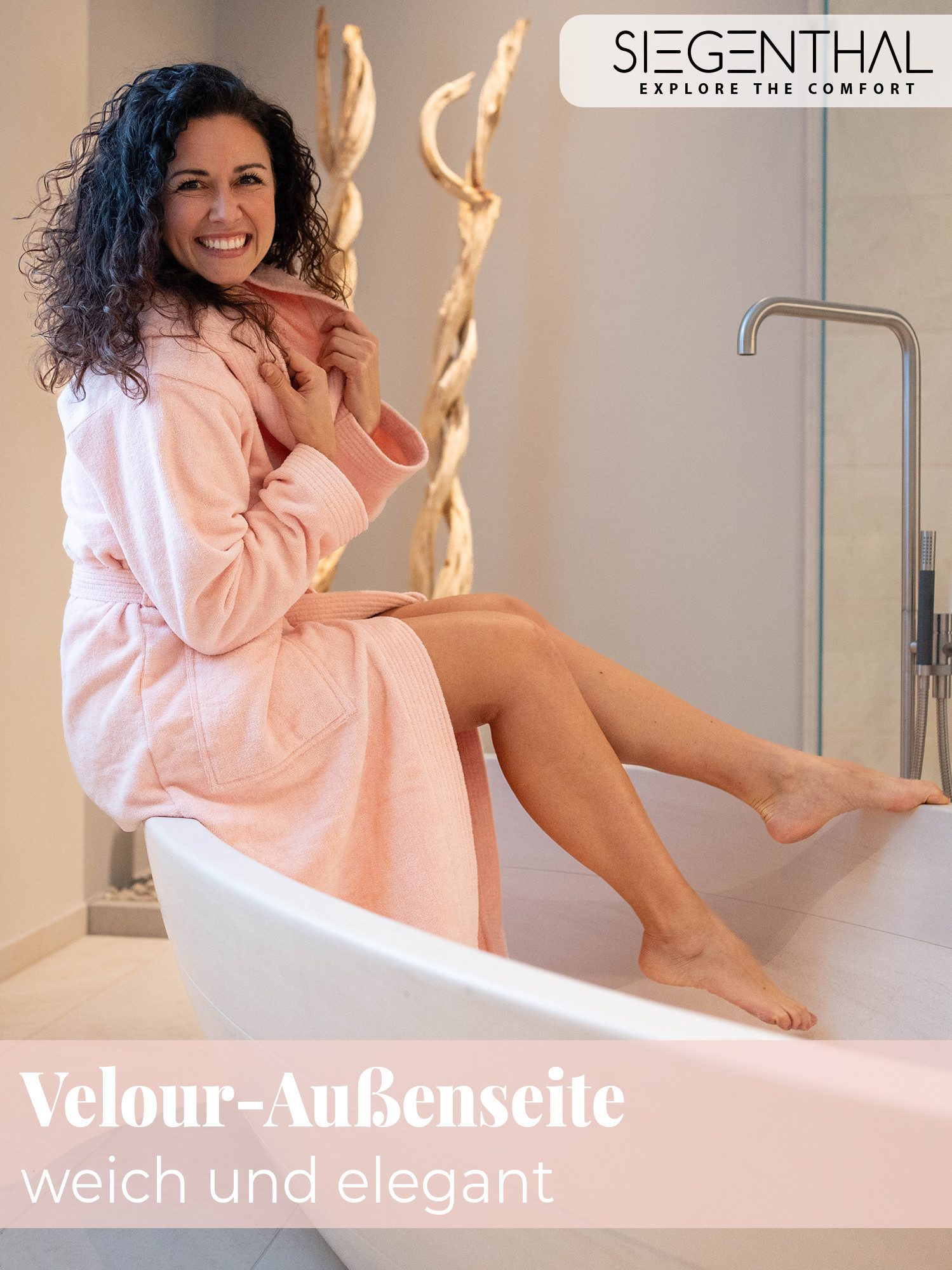 SIEGENTHAL Damenbademantel SIEGENTHAL® Damen Bademantel Frottee Velour Kapuze Weich Wellness Spa, Kapuze, Bindegürtel