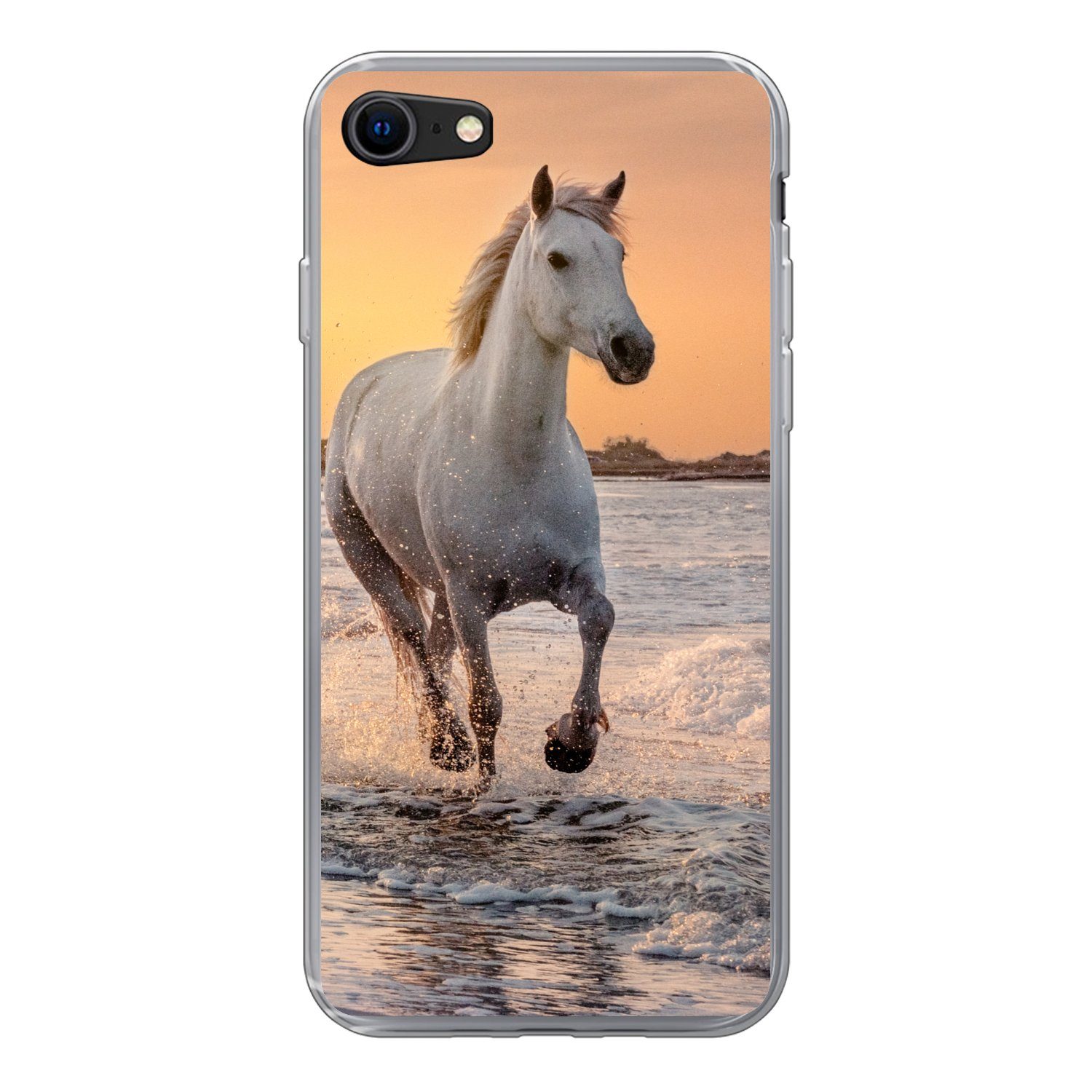 MuchoWow Handyhülle für Apple iPhone 8 Pferde - Sonne - Meer - Strand - Tiere, Smartphone-Bumper, Print, Handy Schutzhülle Dünn