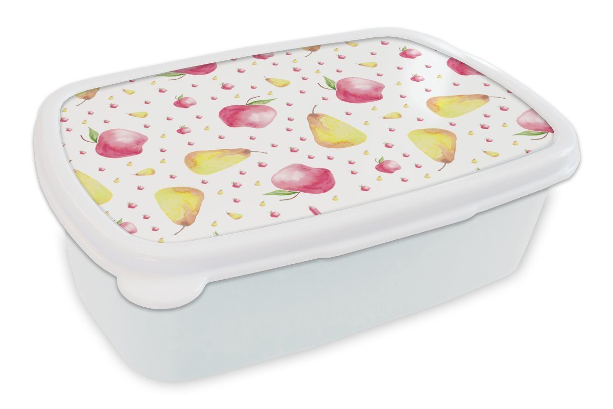 Erwachsene, Kinder Kunststoff, Aquarell, Äpfel Brotdose, Brotbox - (2-tlg), weiß für und für Lunchbox Jungs - und Birnen MuchoWow Mädchen