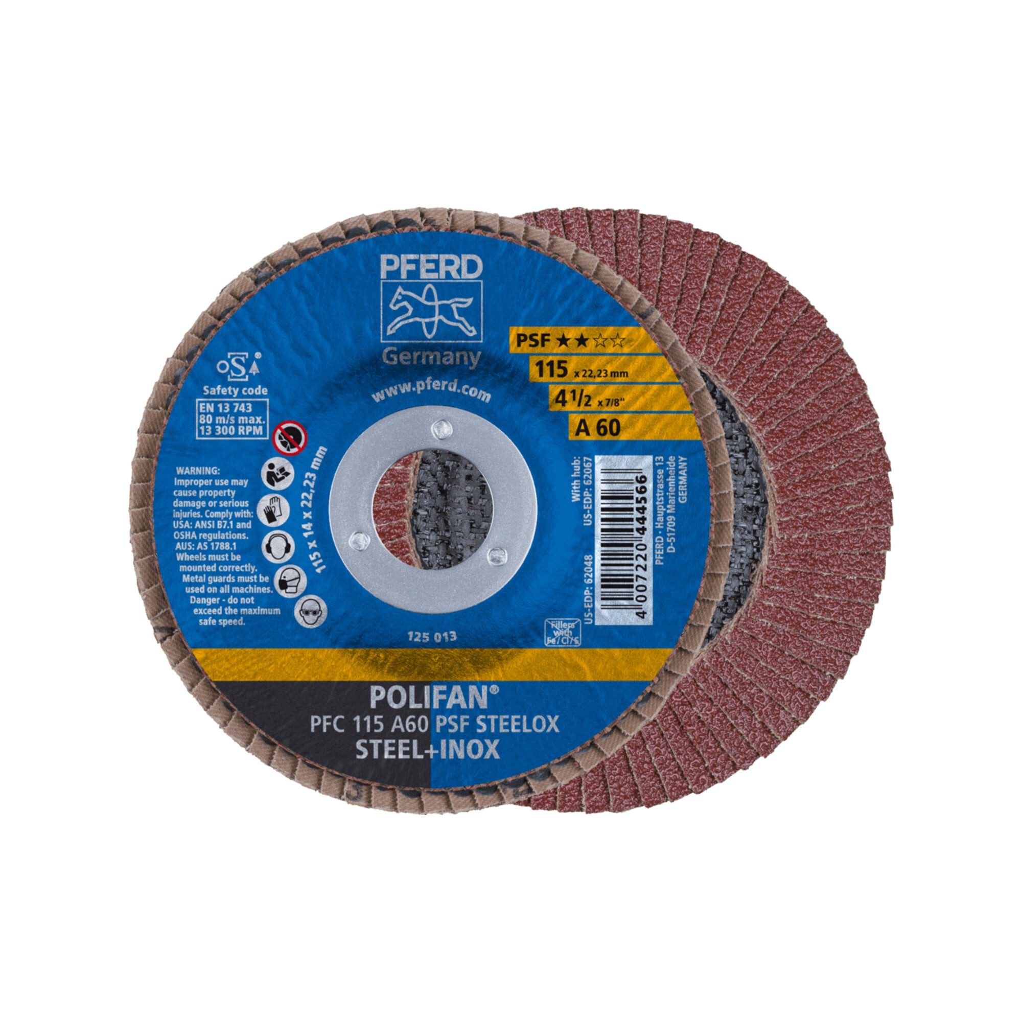 Pferd Schleifscheibe PFERD TOOLS POLIFAN Fächerscheibe PFC 115x22,23 mm konisch A60 Uni.-Li