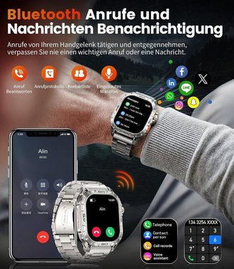 Lige Eingebautes Vibrationsgerät Smartwatch (1,96 Zoll, Android iOS), Benachrichtigung Telefonanruf Wasserdicht Fitness Tracker Blutdruck