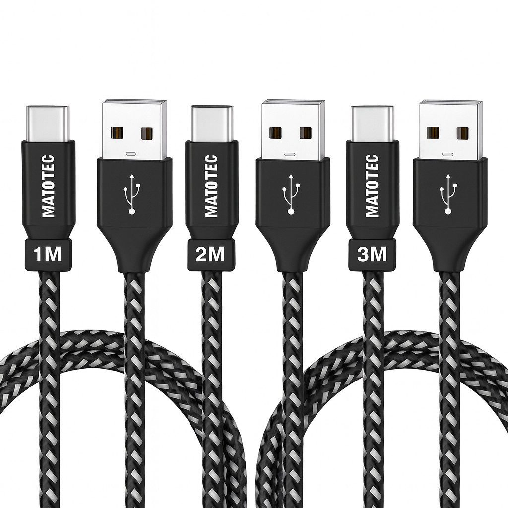 Alpha Electronics 3er Set USB C Datenkabel SCHNELL Ladekabel Smartphone-Kabel, USB-C, USB Typ C, USB Typ A, für Huawei, Xiaomi, Samsung, Apple, Honor uvm 1M 2M 3M