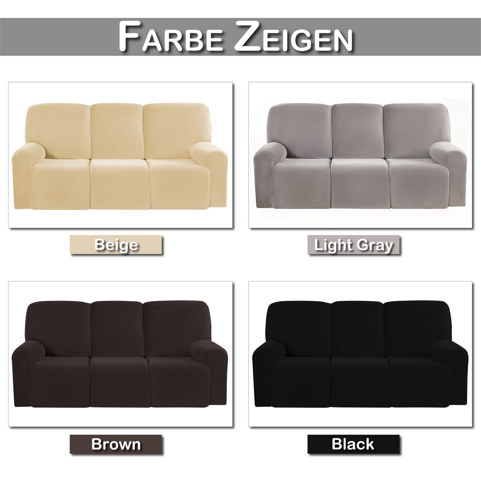 Rosnek Sesselschoner 8 tlg. Sesselbezug 3 Sitzer aus Samt Stretchhusse elastisch, Stretch sesselschoner mit armlehne, für relaxsessel und Fernsehsessel