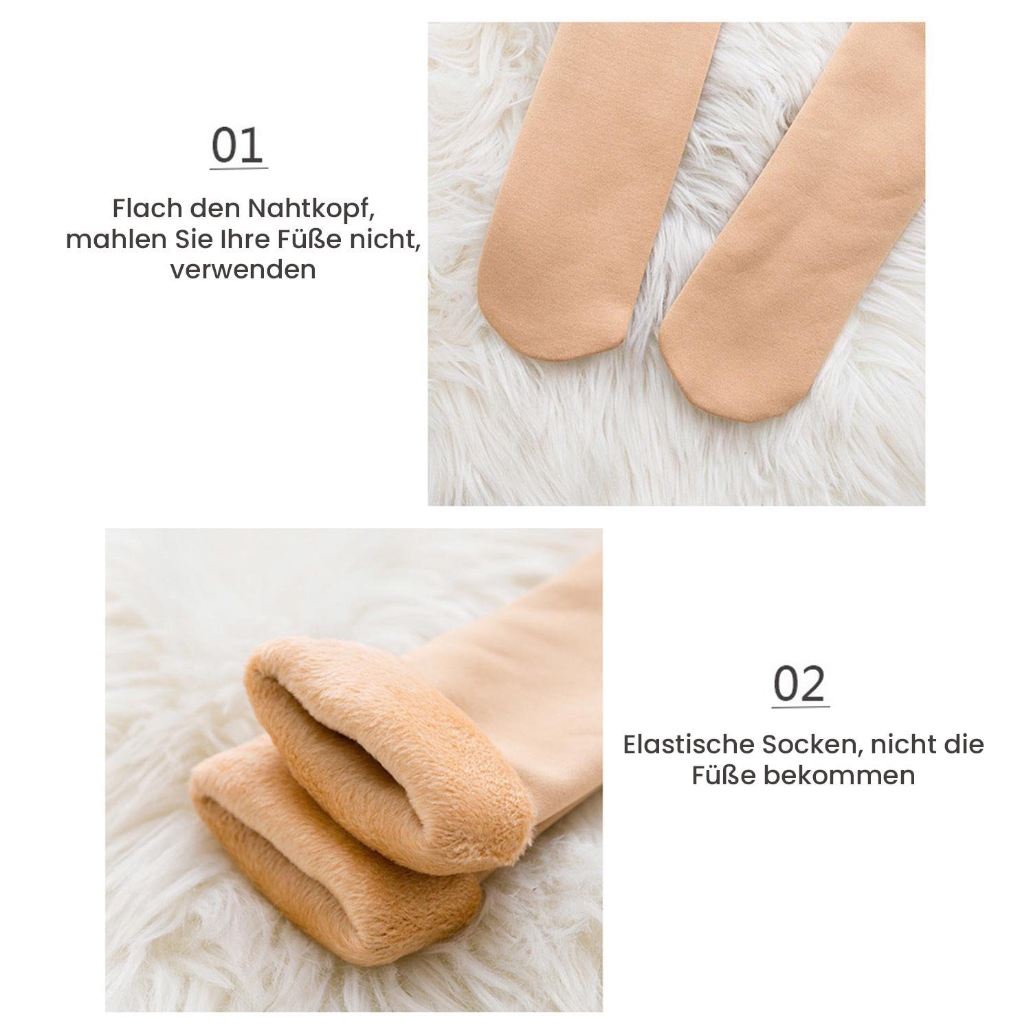 2er Thermosocken 2 Schwarz+Natur Paar Socken Fleecegefütterte (2-Paar, Wintersocken mit Warme Pack) MAGICSHE Damen