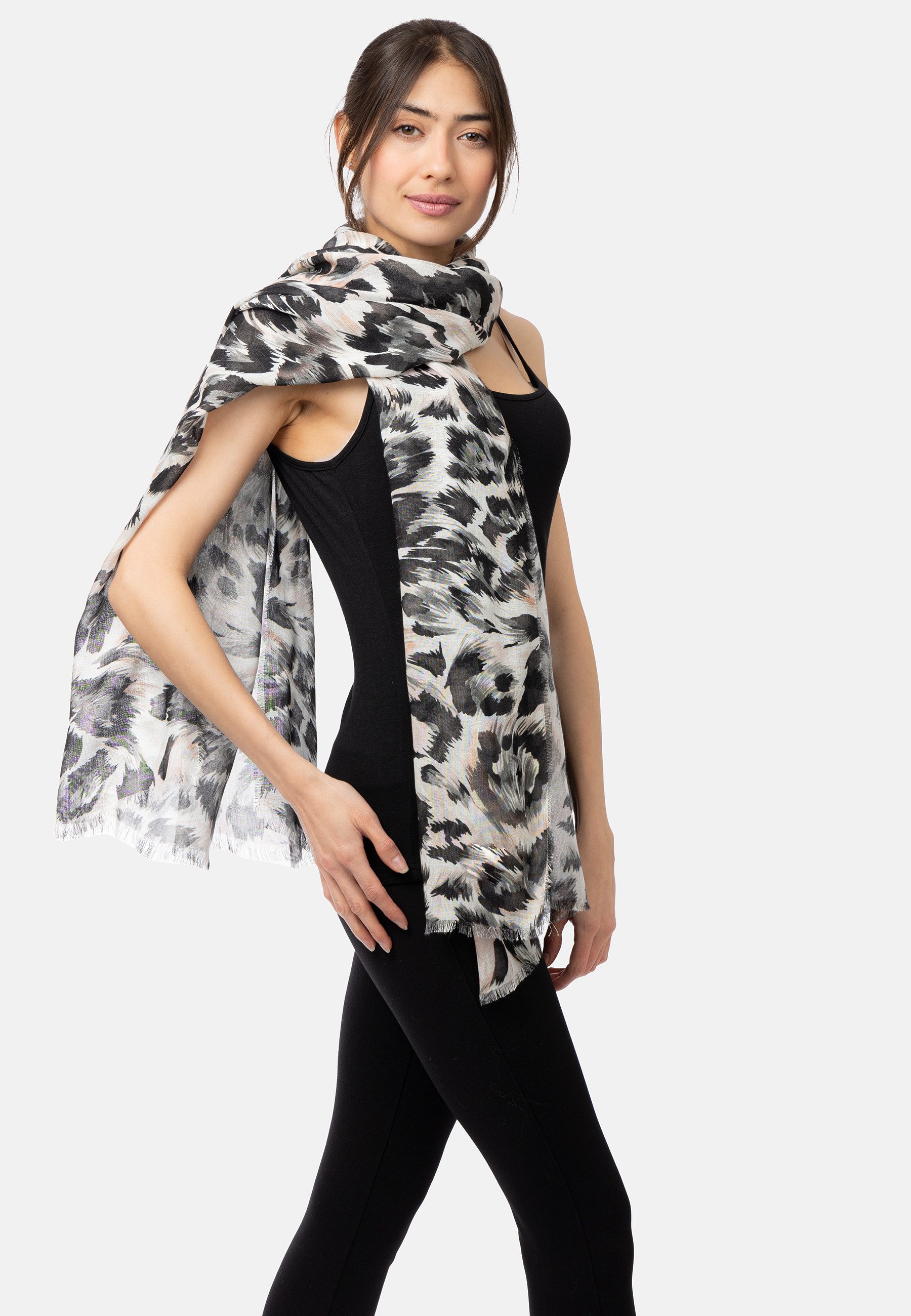 Caspar Modeschal SC533 Damen Sommer Schal aus weichem Modal Animal Print, Leo Muster
