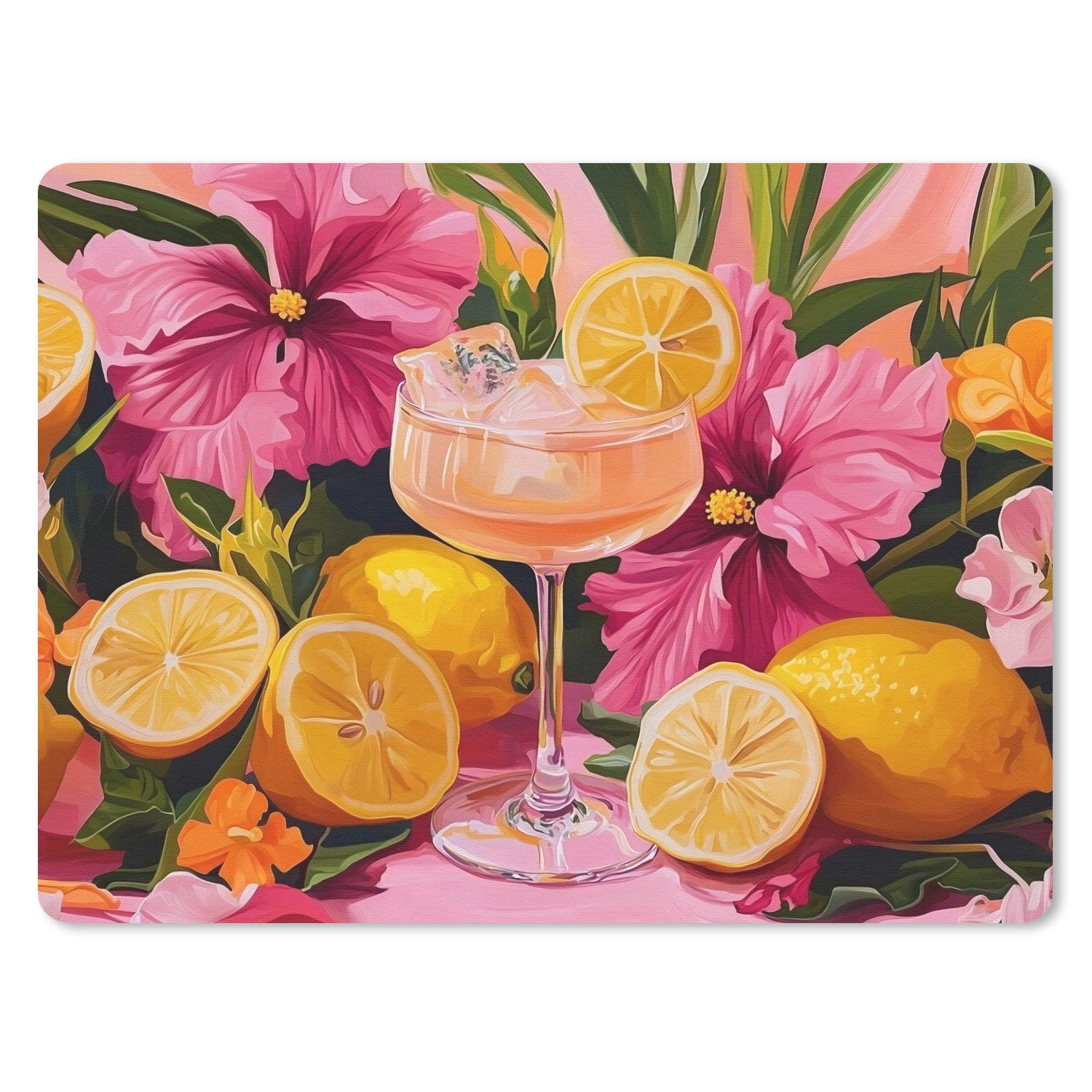 MuchoWow Mauspad Getränk - Blumen - Gelb (1-St), Büro für Tastatur und Maus, Mousepad Gaming, 40x30 cm