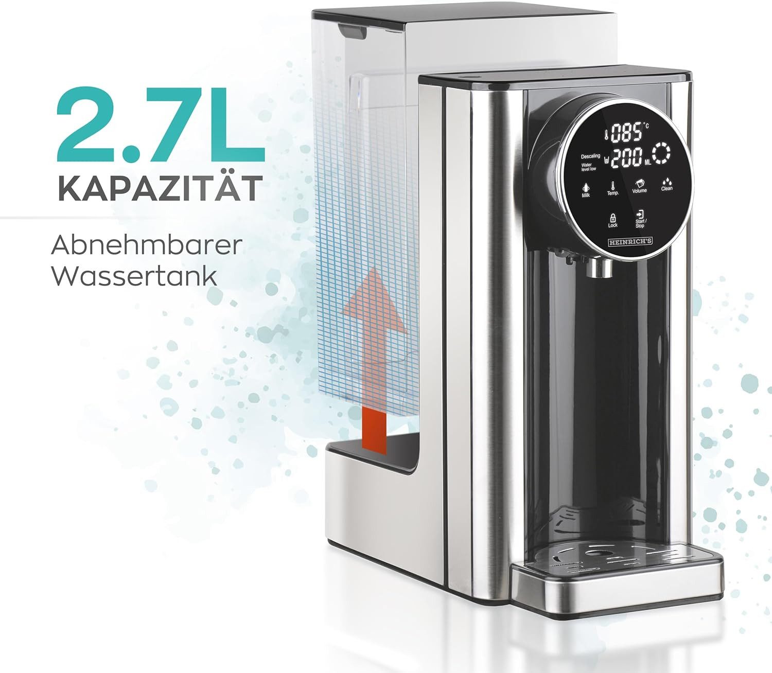 Heinrich´s Heißwasserspender HWS 8731 Wasserkocher, 2.7 l, 2600,00 W, 7 verschiedene Temperatureinstellungen, Wassertank abnehmbar