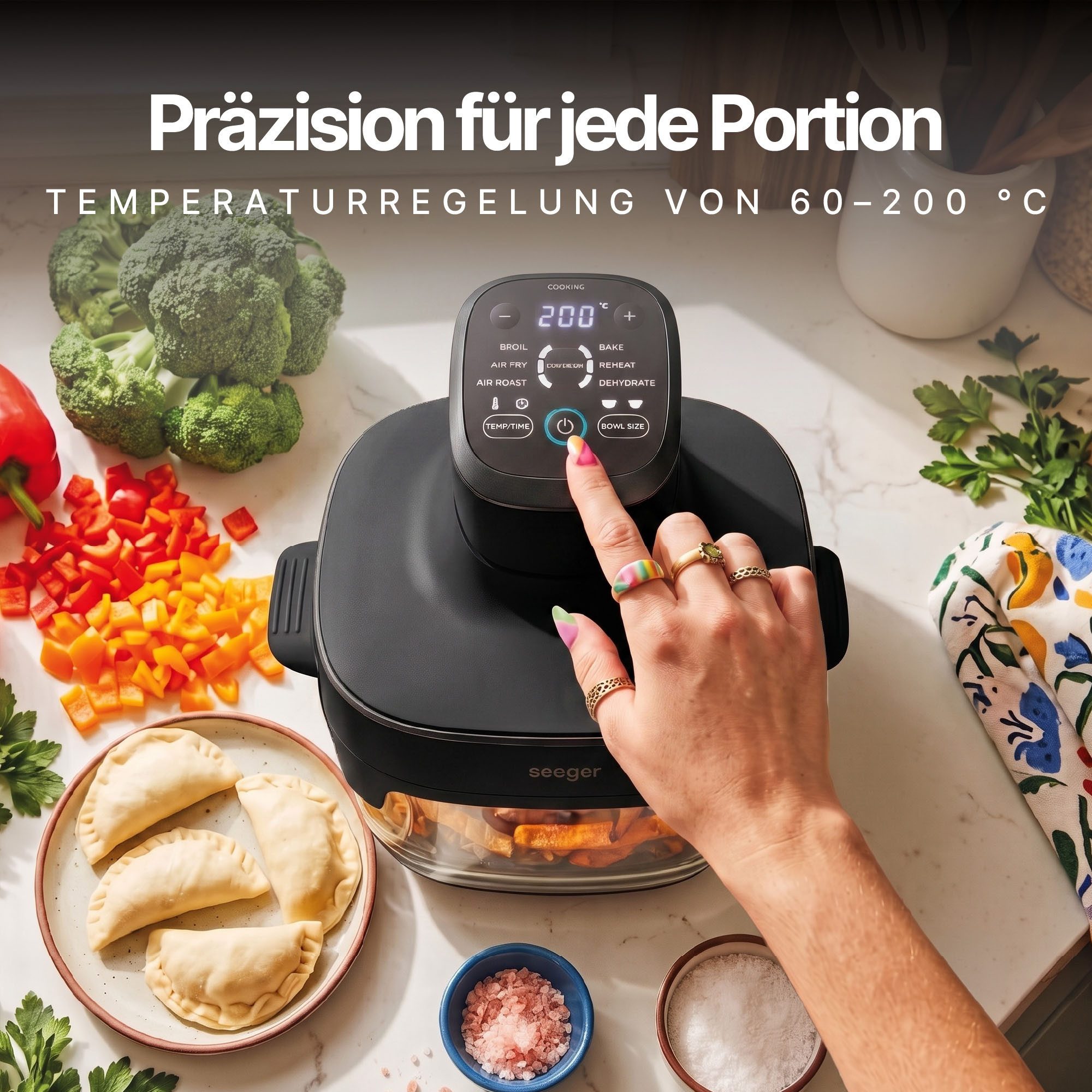 Seeger Heißluftfritteuse, 1500 W, 2,5L + 4,5L Glasbehälter