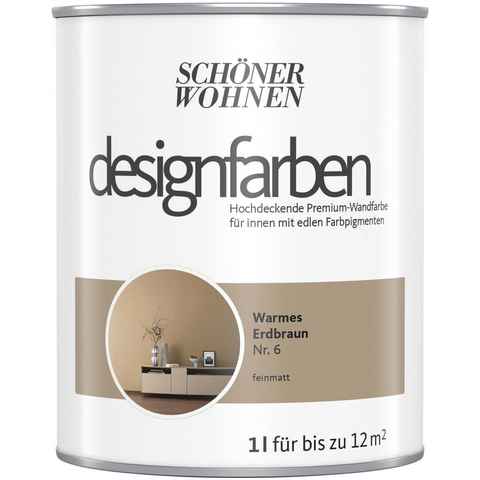 SCHÖNER WOHNEN FARBE Wand- und Deckenfarbe designfarben, 1 Liter, Warmes Erdbraun Nr. 6, hochdeckende Premium-Wandfarbe