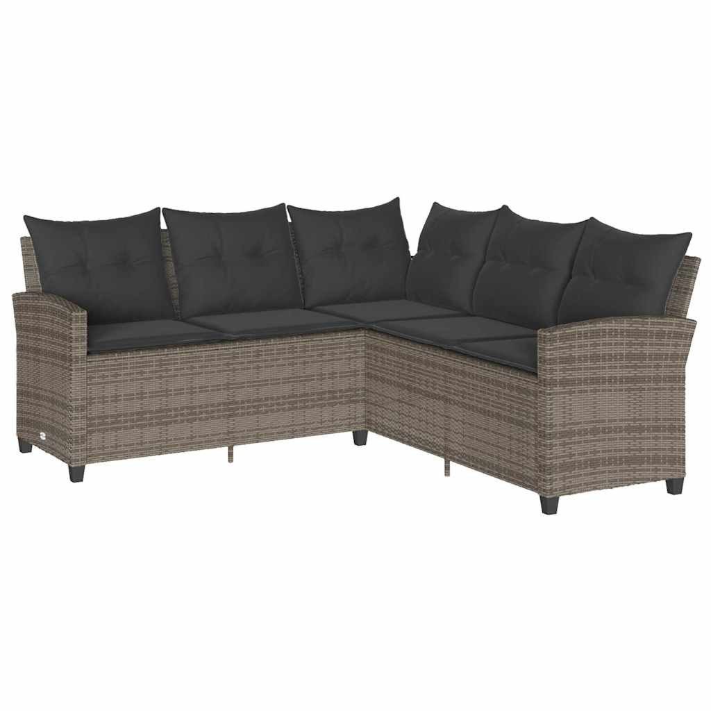 vidaXL Gartenlounge-Set L-förmiges Couchsofa mit Kissen Graues Polyrattan, (1-tlg)