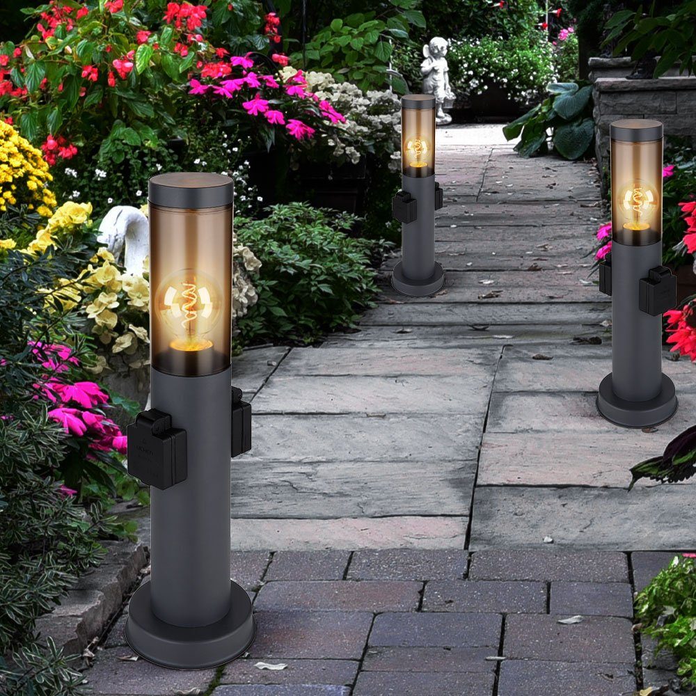 GLOBO LIGHTING Außen-Stehlampe, Leuchtmittel nicht inklusive, Gartenleuchte mit Steckdose anthrazit Aussenleuchte mit