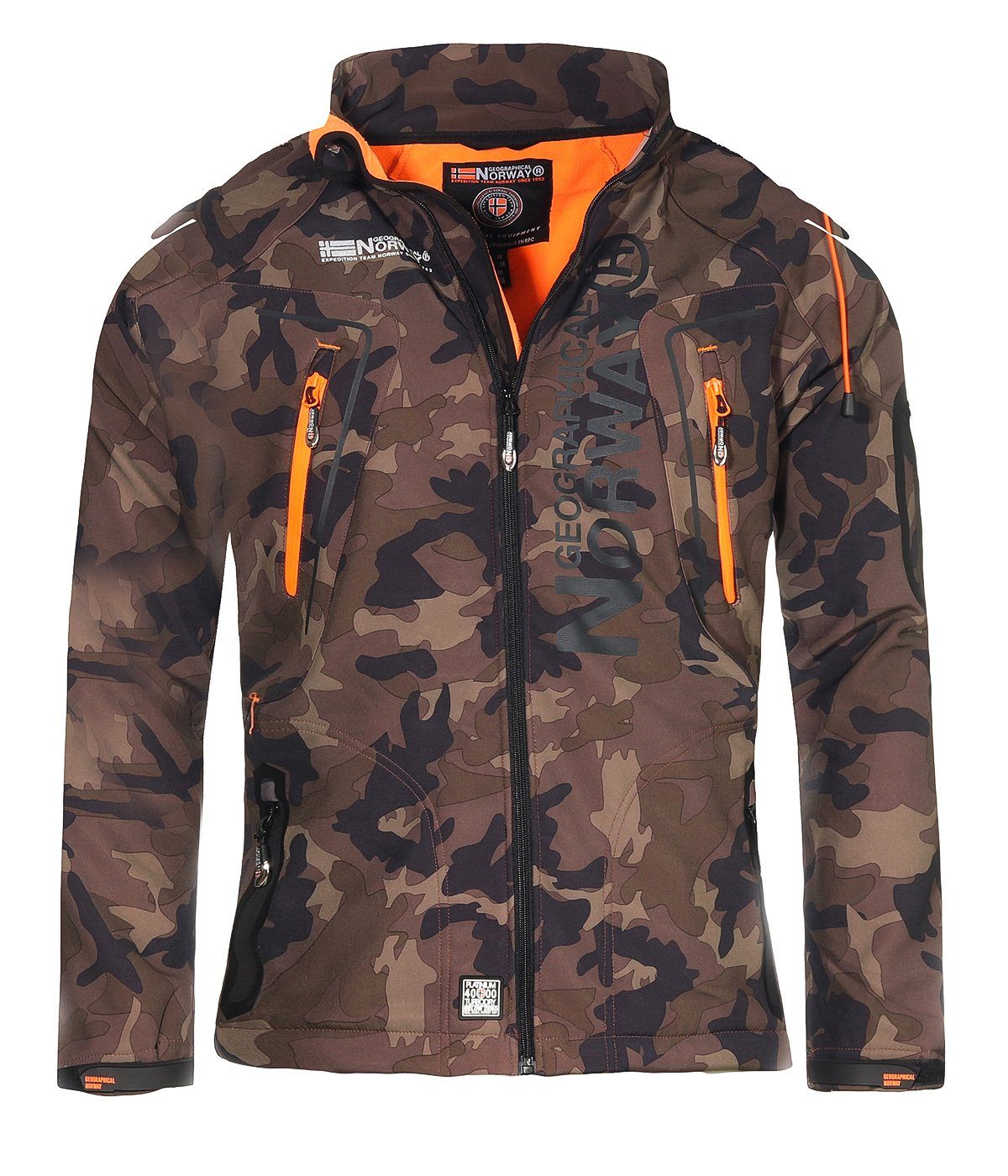 Geographical Norway Softshelljacke Herren Softshell Wander Sport Übergangsjacke Trekking Jacke in Unifarbe, mit abnehmbarer Kapuze, mit Stehkragen