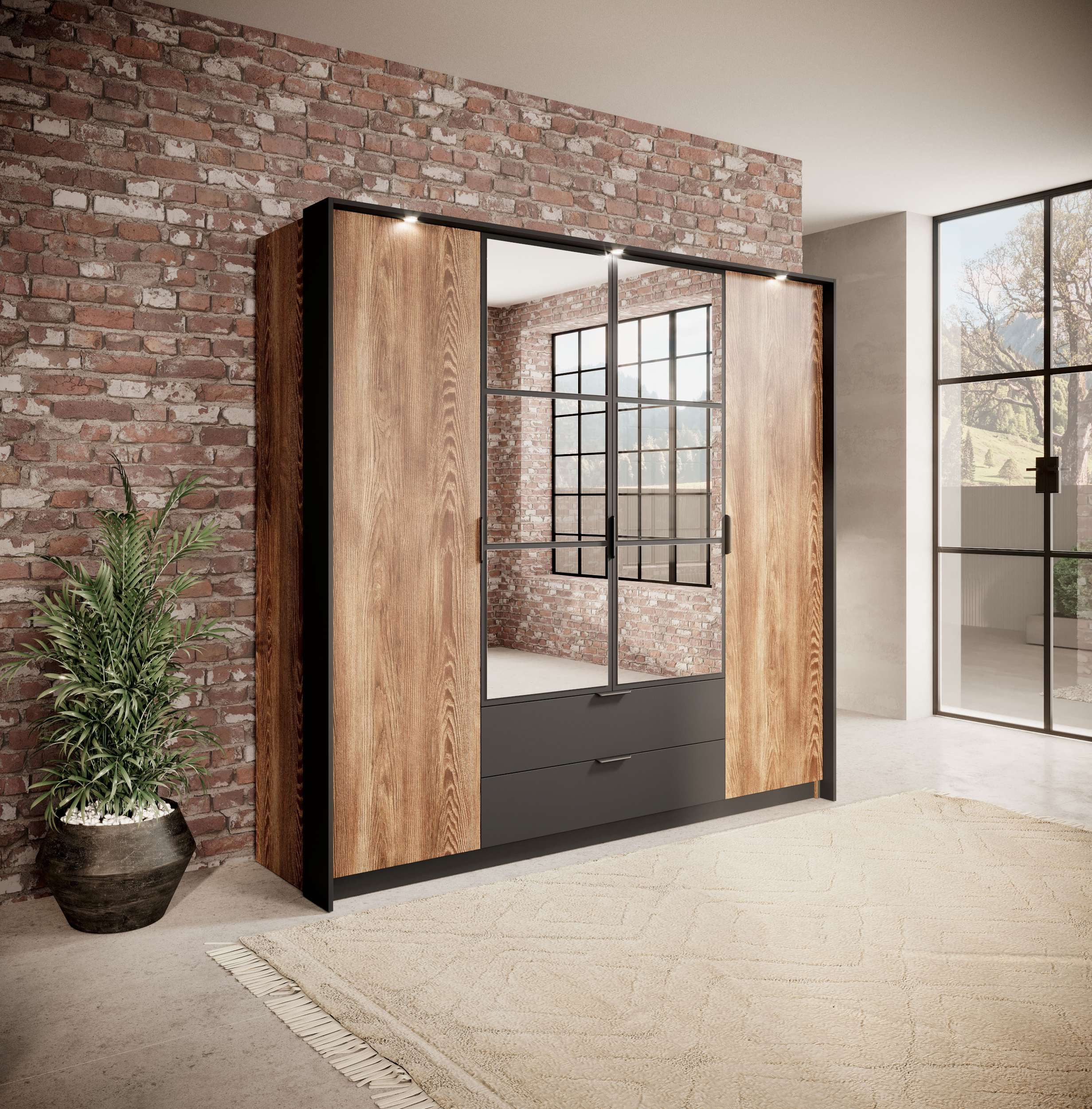 99rooms Drehtürenschrank Kilton (Kleiderschrank, Schrank) Modern Design, mit Soft-Close, Metallgriffe, Füße: aus Metall