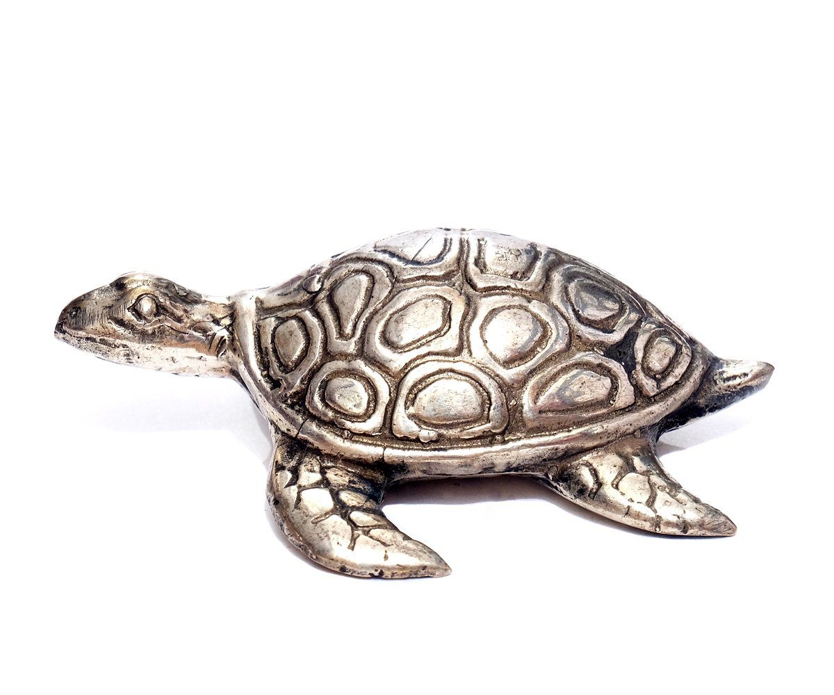 Schildkröte versilbert Dekofigur Deko Landschildkröte Schildkröten Metallfigur Silber Brillibrum Skulptur Tierfigur