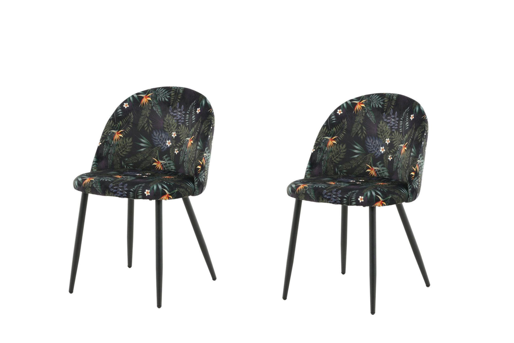 Venture Home Esszimmerstuhl Velvet, 2er-Set Esszimmerstühle mit Blumenmuster in Schwarz, 150 kg (2 St), Polsterstuhl, weicher Bezug, Stahlbeine naturholz, weich, einladend