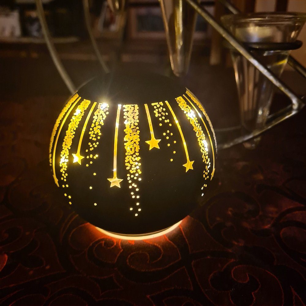 LED Star-Max "Sterne" 6er 35810 Glas Tischleuchte schwarz Timer 10cm Glaskugellicht