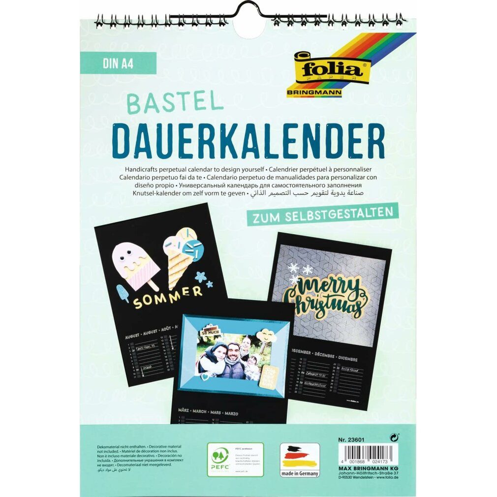 Folia Terminkalender Bastel Kalender schwarz A4 Spiralbindung 23601 zum Selbstgestalten